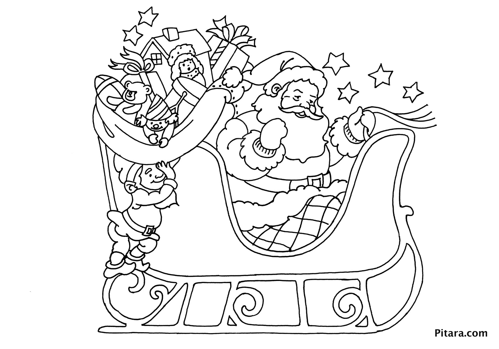Santa Claus In Sleigh Coloring Page Christmas Coloring Pages For Kids Pitara Kids Network