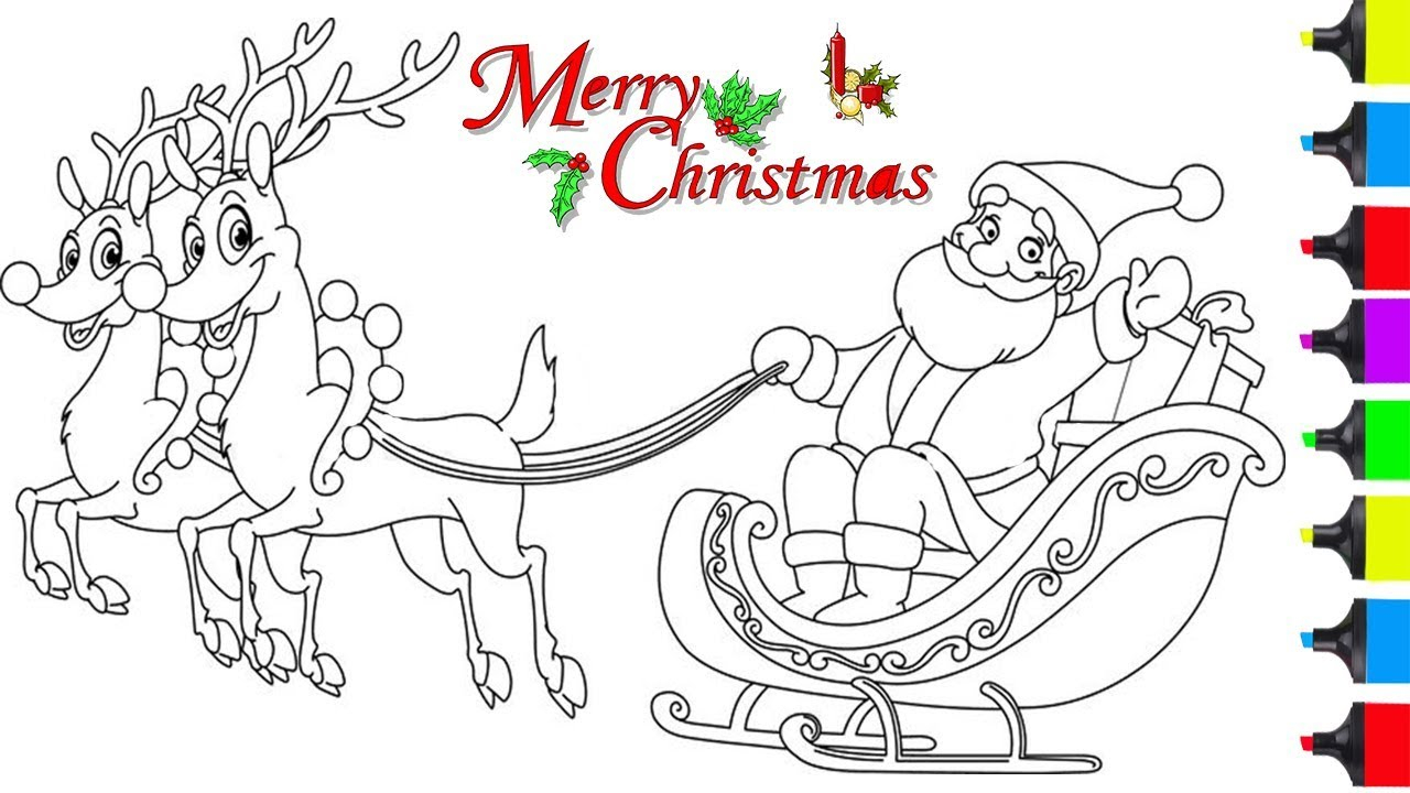 Santa Claus In Sleigh Coloring Page How To Draw Santa Clause On Sleigh Coloring Pages For Kids Learn Art Easy