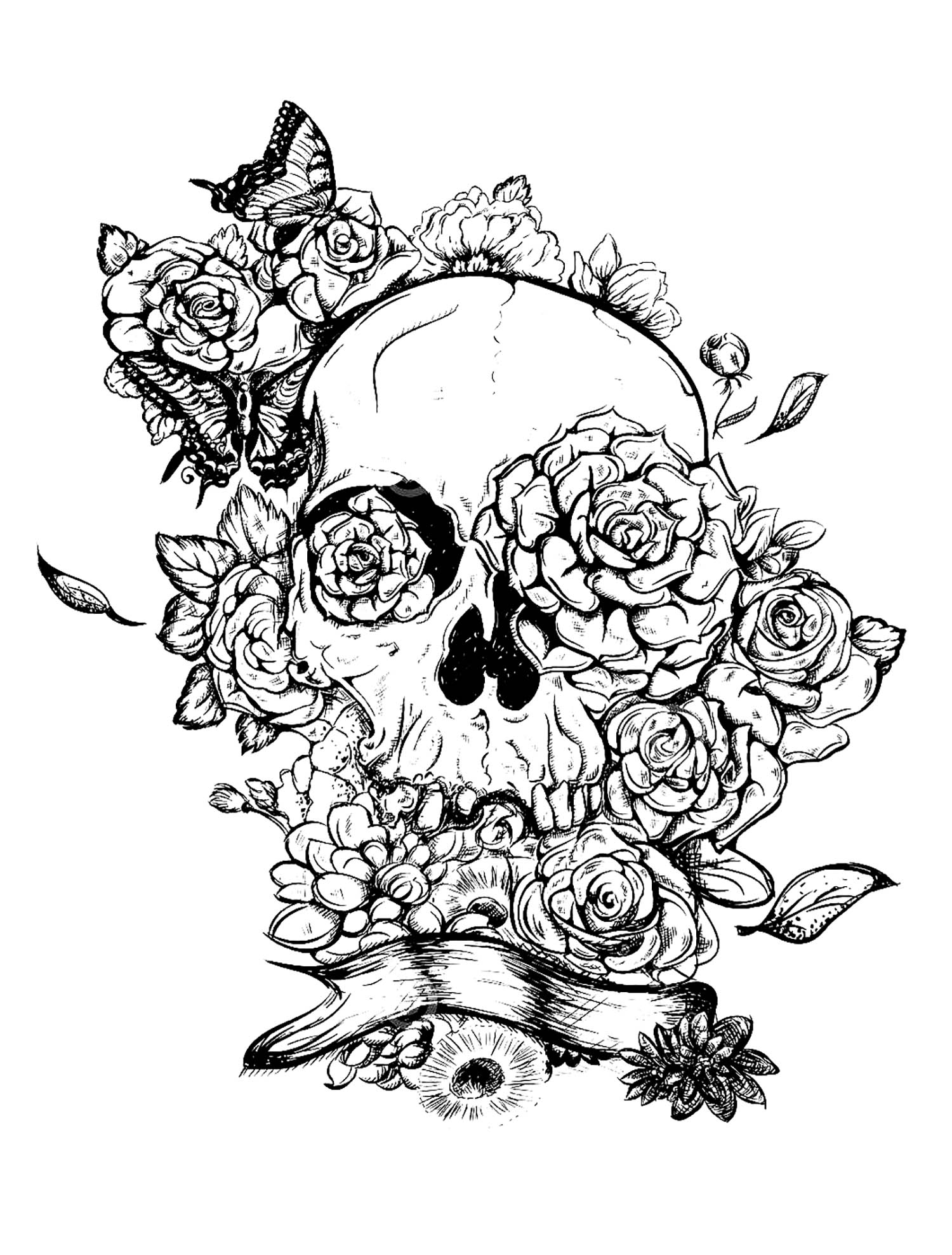 Adult Coloring Pages Skull And Roses Tattoo Tattoos Adult Coloring Pages