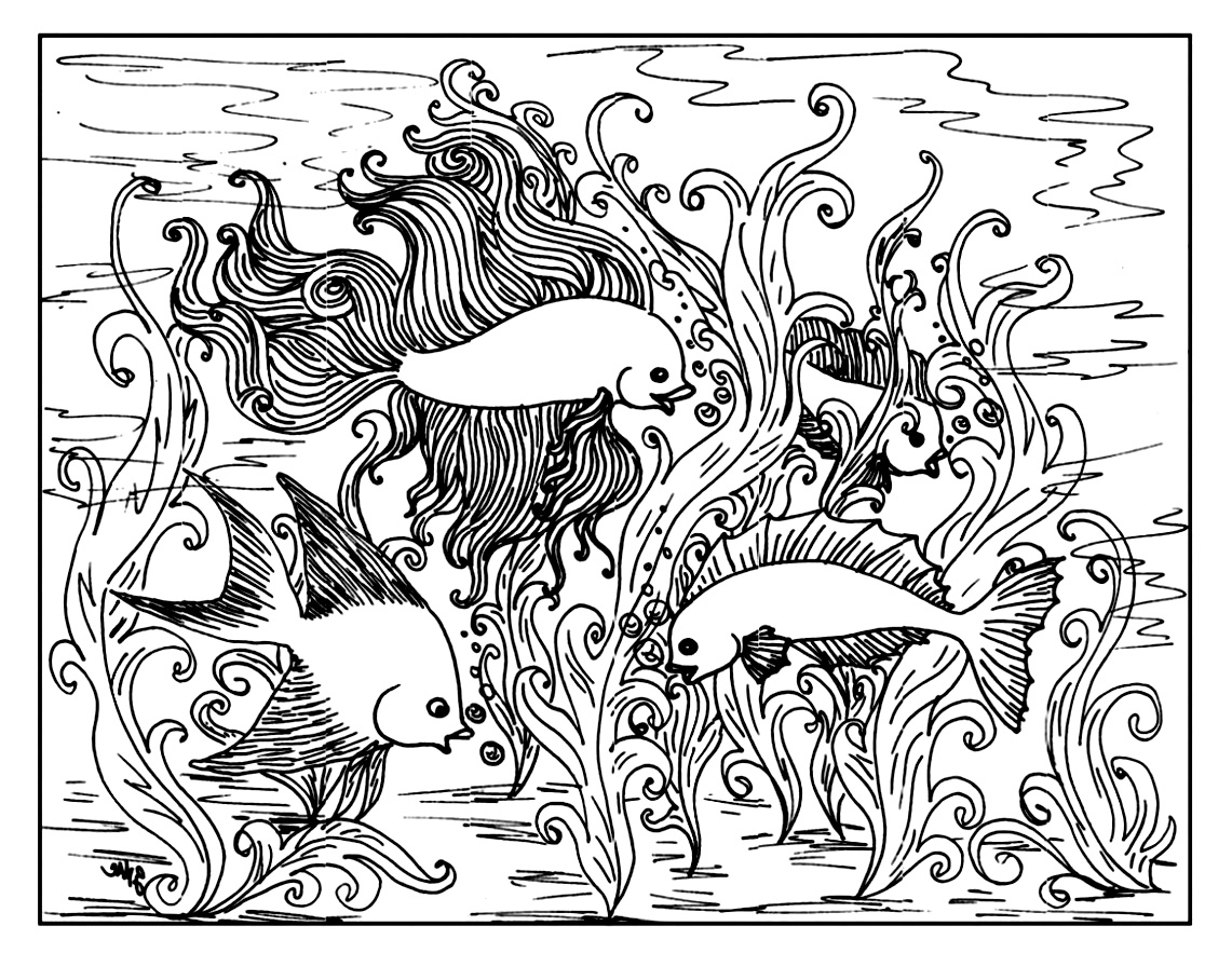 Aquarium Coloring Pages For 3 Fishes Adult Coloring Pages