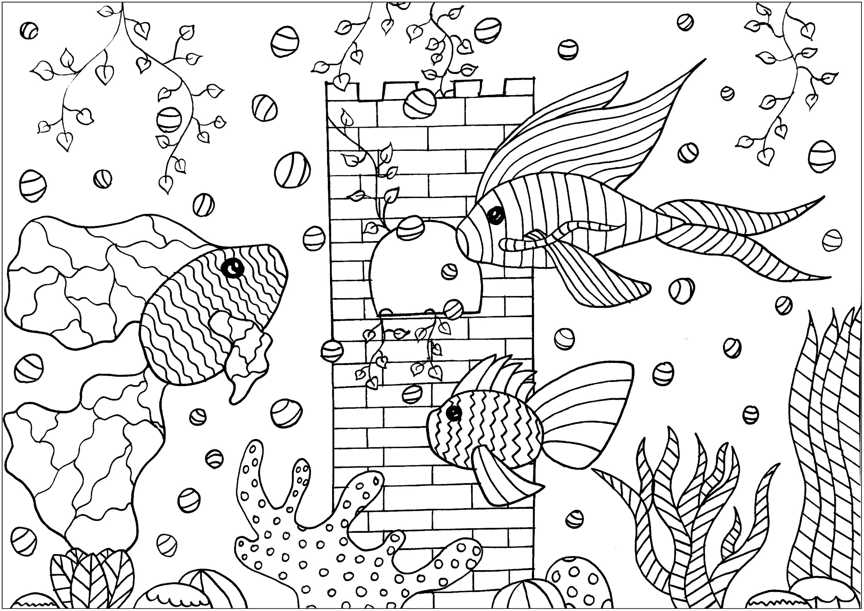 Aquarium Coloring Pages Tree Fishes In A Aquarium Fishes Adult Coloring Pages