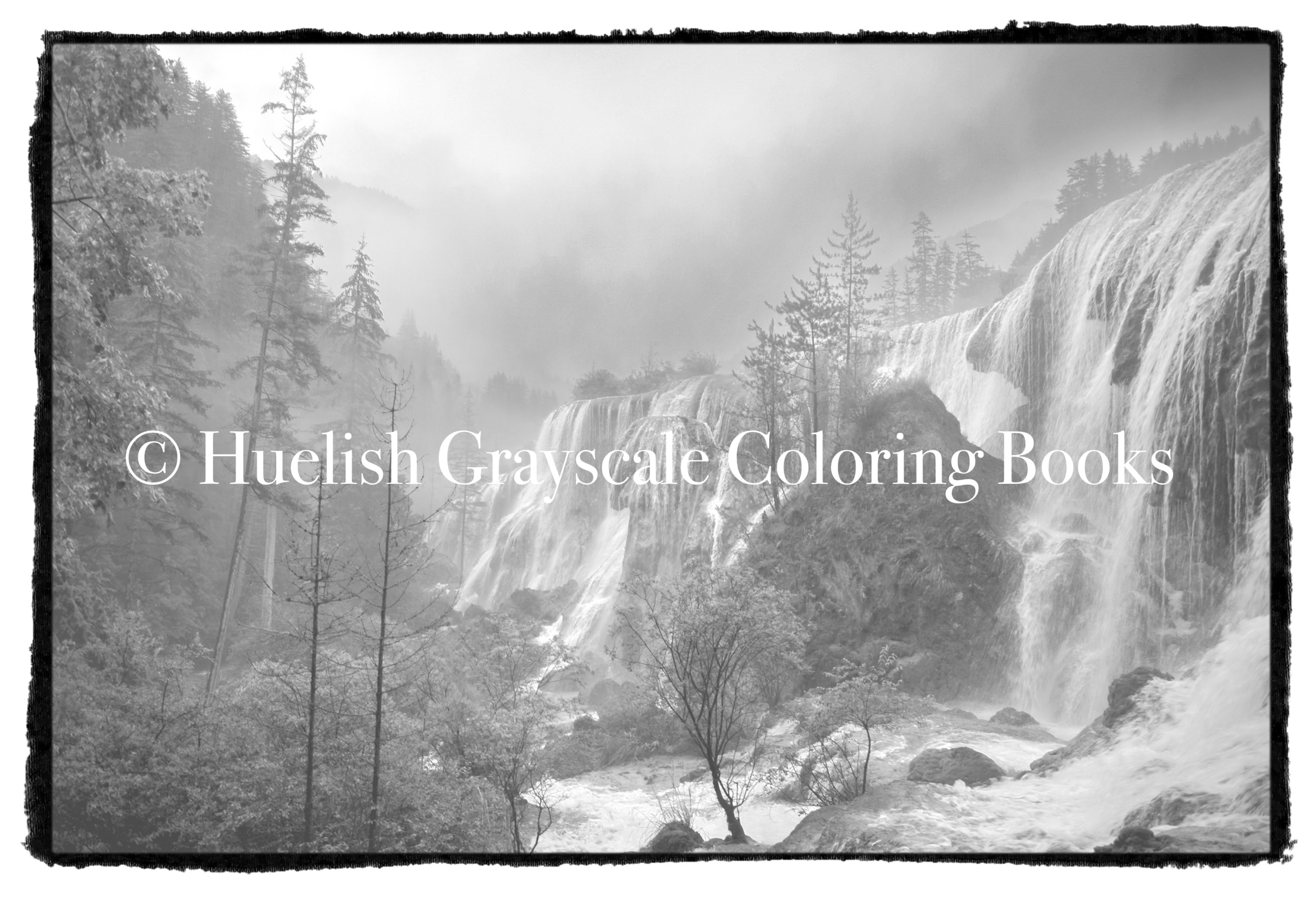Beautiful Nature Coloring Pages Downloadable Grayscale Coloring Page Waterfall Landscape