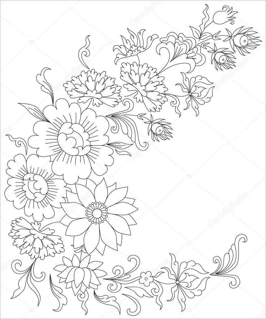 Bouquet Of Flowers Coloring Page Bouquet Of Flowers Coloring Page For Adults Stock Vector Insh1na