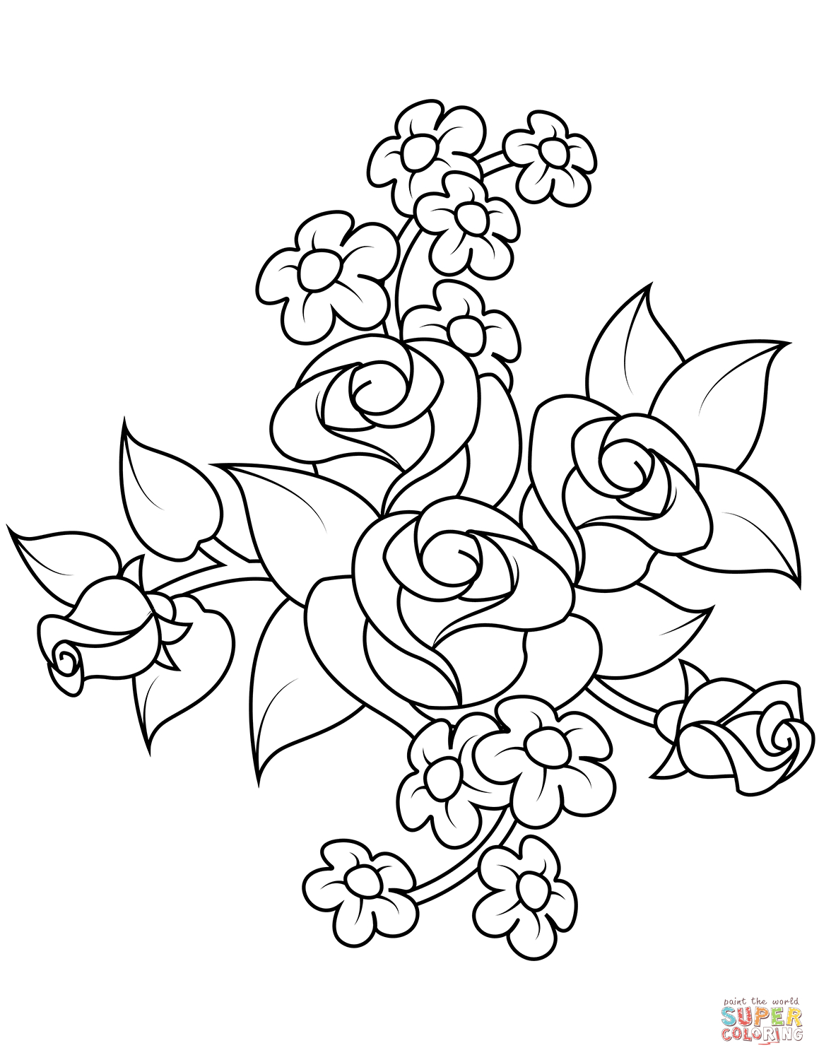 Bouquet Of Flowers Coloring Page Bouquet Of Roses Coloring Page Free Printable Coloring Pages