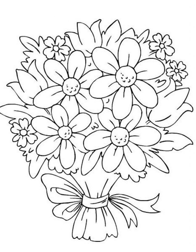 Bouquet Of Flowers Coloring Page Collection Of Flower Bunch Drawing Download More Than 30 Images