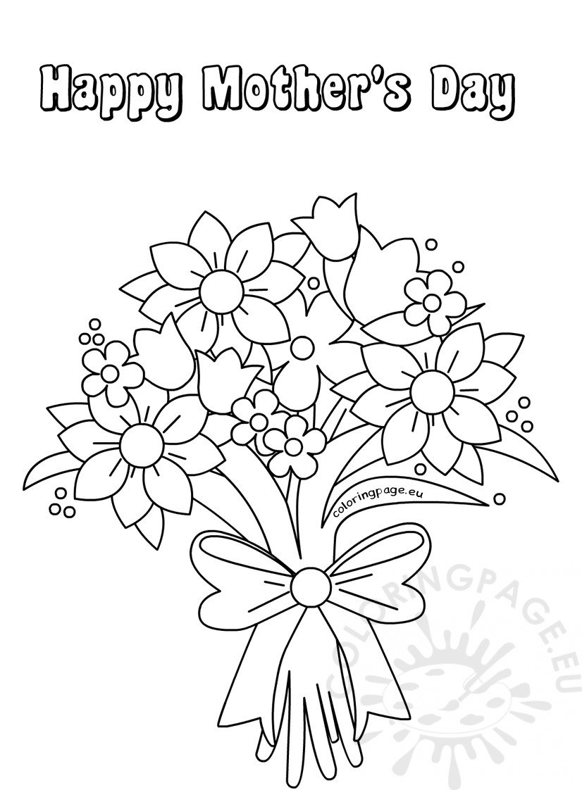 Bouquet Of Flowers Coloring Page Cute Flower Bouquet Card For Mothers Day Coloring Page