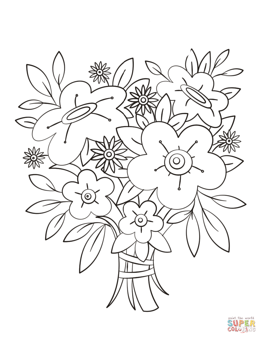 Bouquet Of Flowers Coloring Page Flowers Bouquet Coloring Page Free Printable Coloring Pages