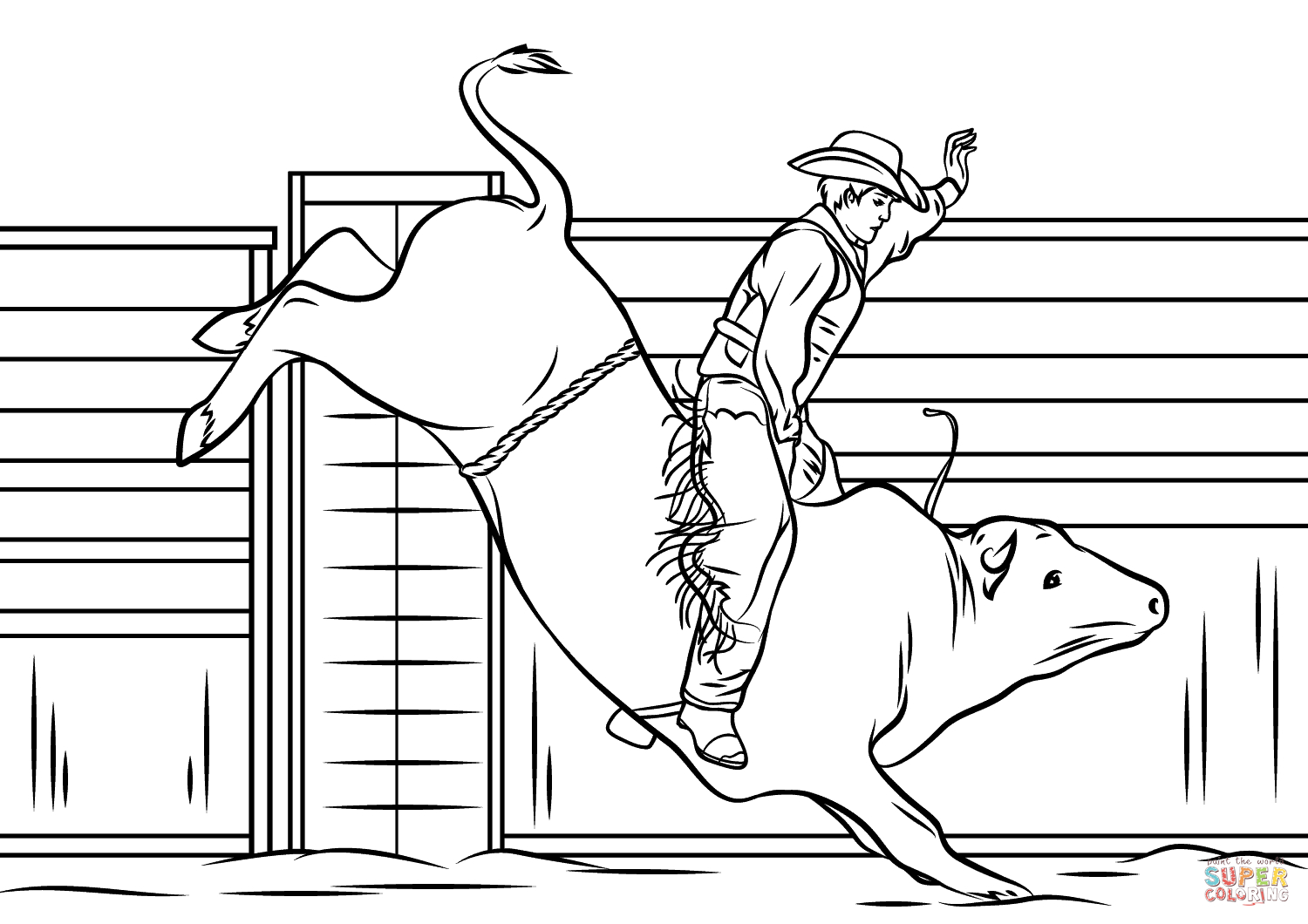 Bull Riding Coloring Pages Cowboy Riding A Bull Coloring Page Free Printable Coloring Pages