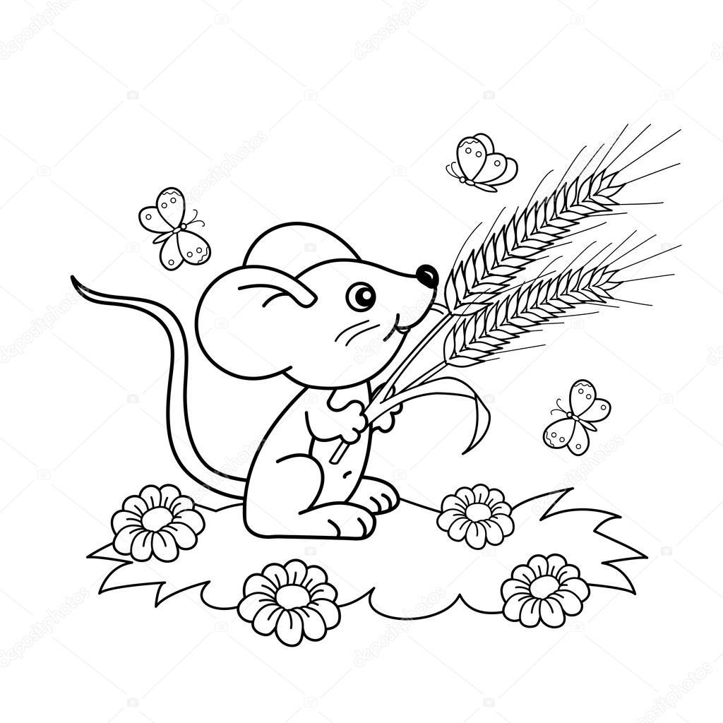 Cartoon Butterflies Coloring Pages Coloring Page Outline Of Cartoon Little Mouse With Spikelets In The