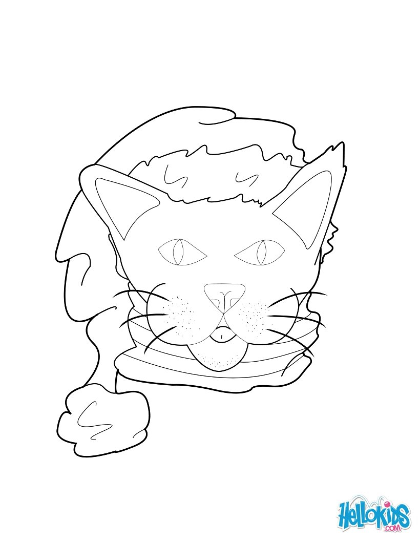 Cat In The Hat Coloring Page Cat With Santa Hat Coloring Pages Hellokids