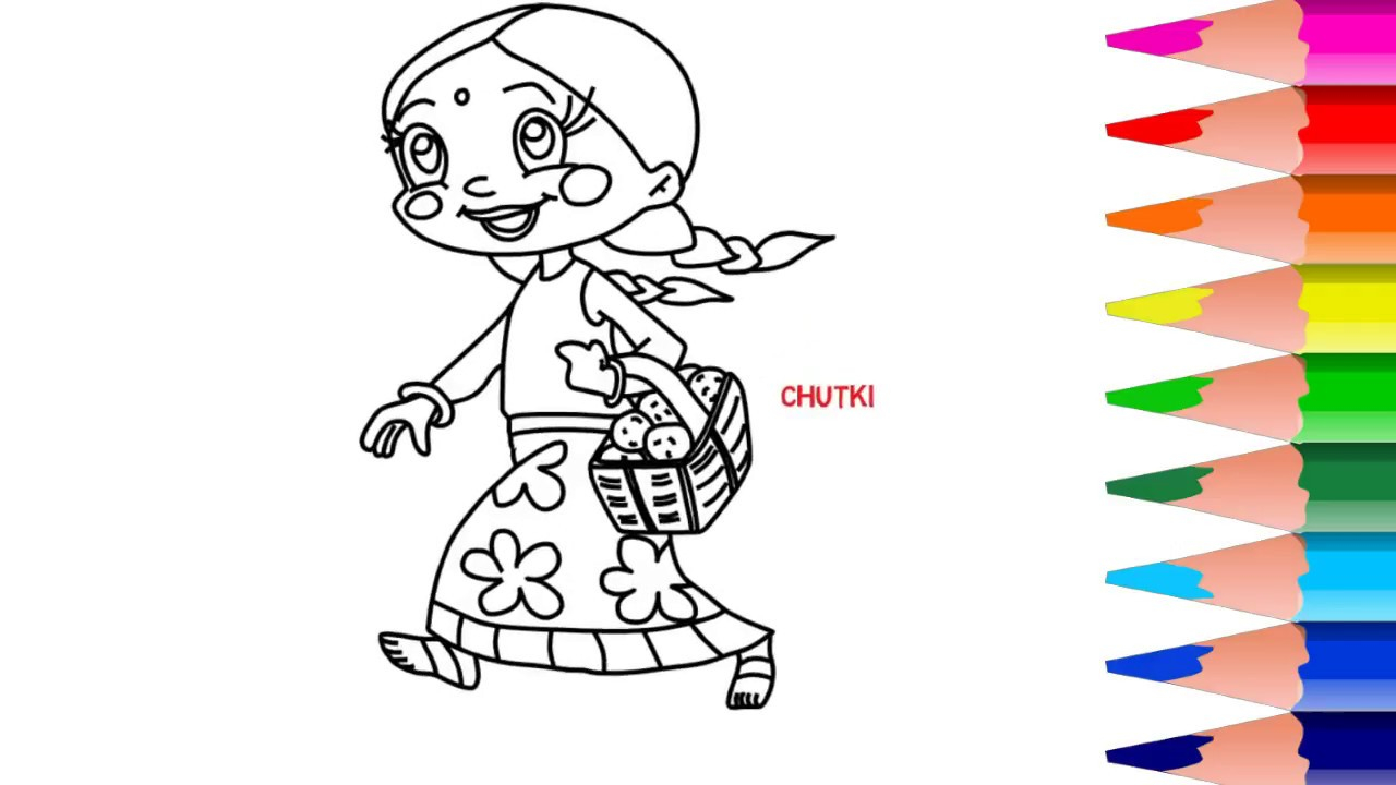 Chota Bheem Coloring Pages How To Draw Cartoon Chutki In Chhota Bheem Coloring Pages Art For Children
