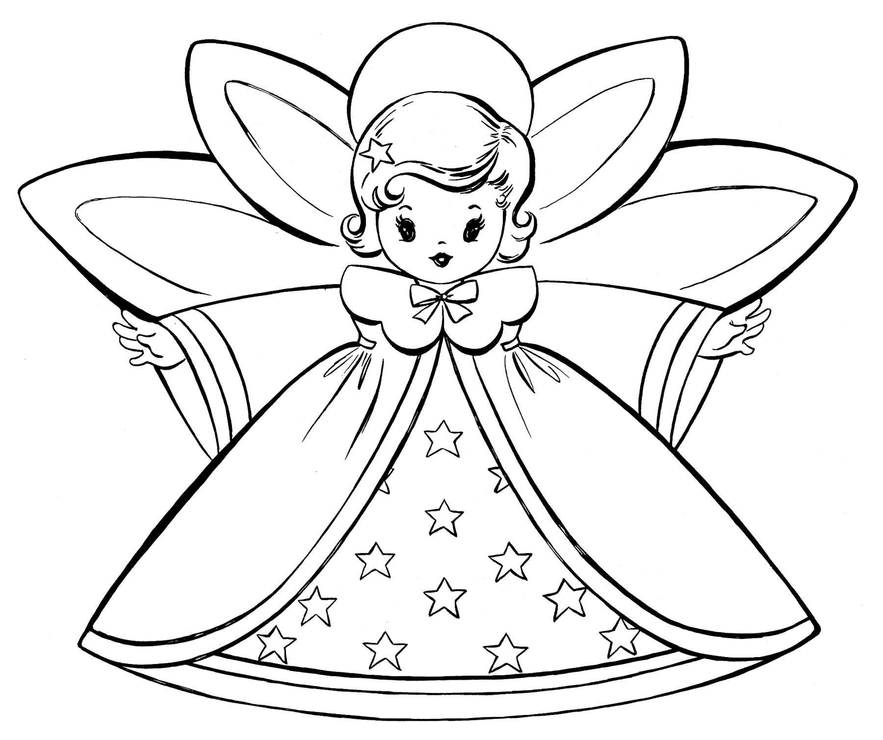 Christmas Color Pages For Kids Free Christmas Coloring Pages Retro Angels The Graphics Fairy