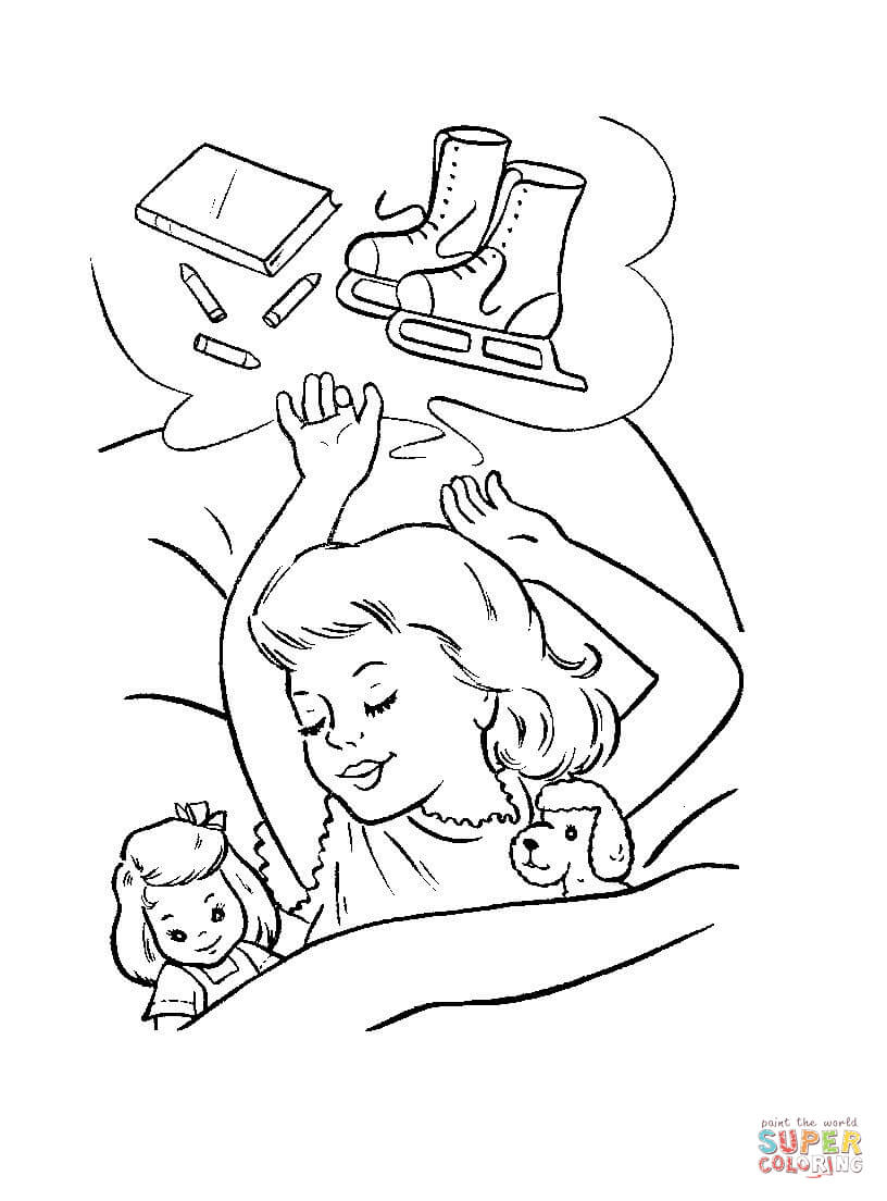 Christmas Toys Coloring Pages Little Girl Is Dreaming About Christmas Presents Coloring Page