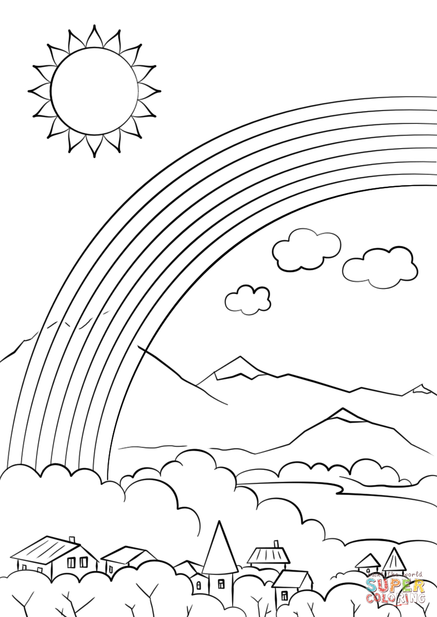 City Coloring Page Rainbow Over The City Coloring Page Free Printable Coloring Pages