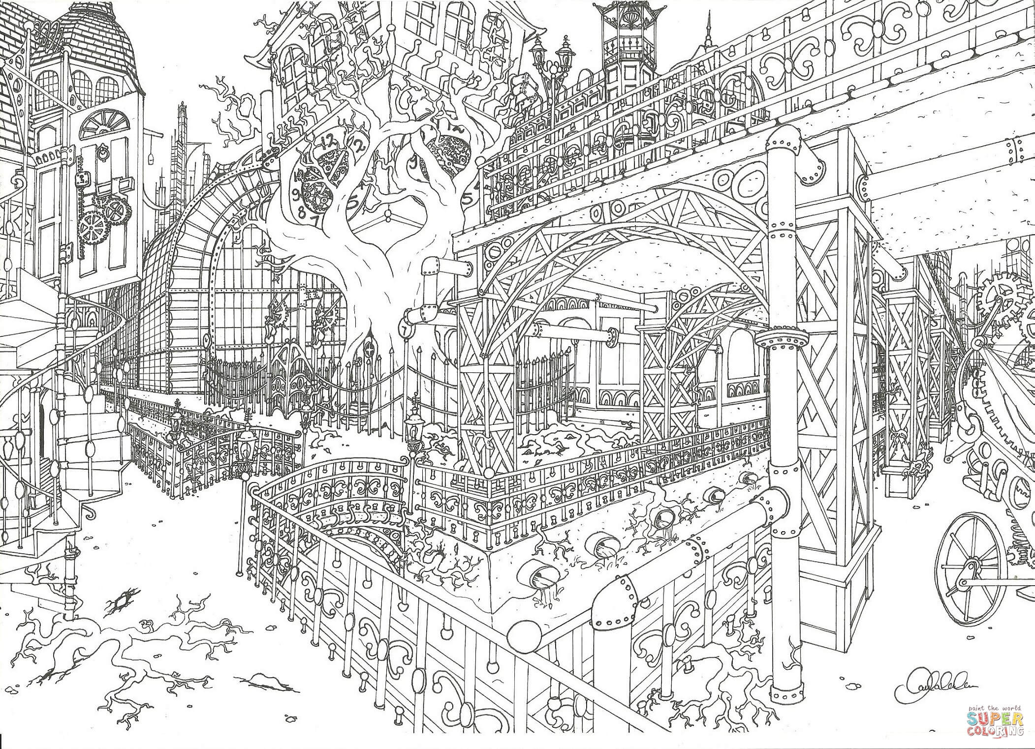 City Coloring Page Steampunk City Coloring Page Free Printable Coloring Pages