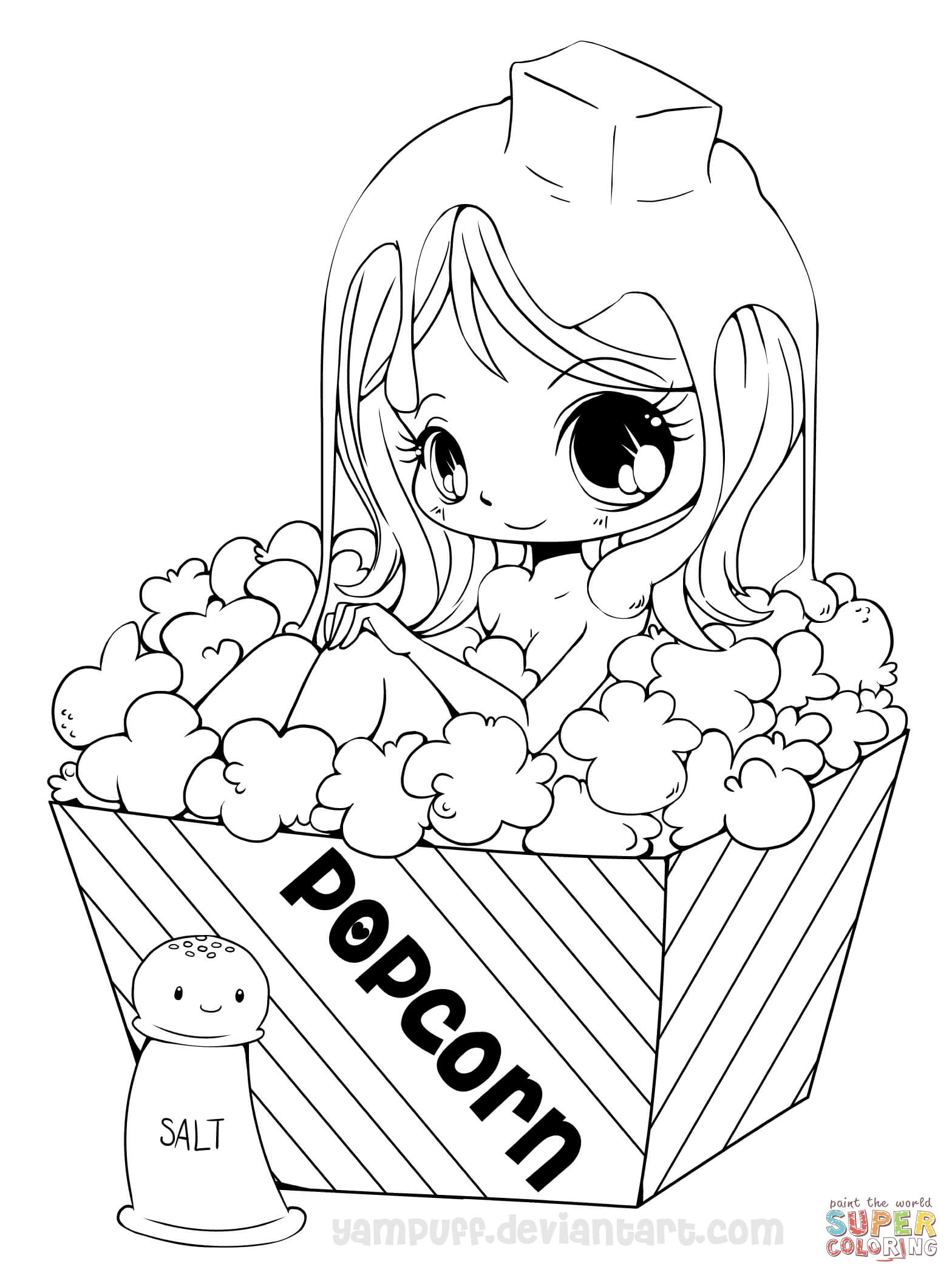 Coloring Page Girl Chibi Popcorn Girl Coloring Page Free Printable Coloring Pages
