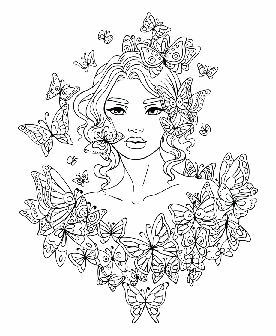 Coloring Page Girl Coloring Page Free Adult Pages Amazing Line Artsy Butterflies