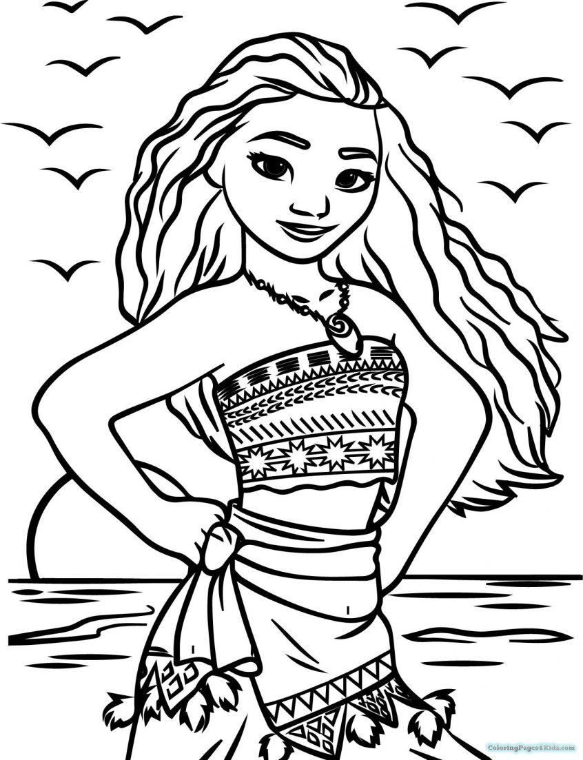 Coloring Page Girl Coloring Simplistic Moana Color Pages Girl Coloring Kids