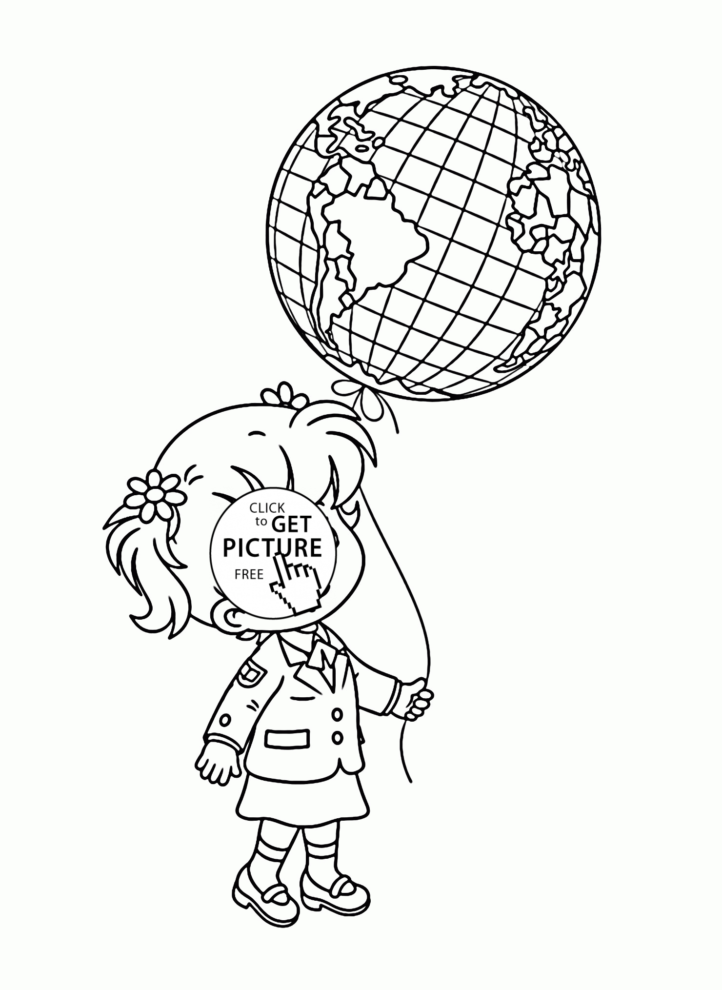 Coloring Page Girl Girl And Balloon Globe Earth Day Coloring Page For Kids Coloring
