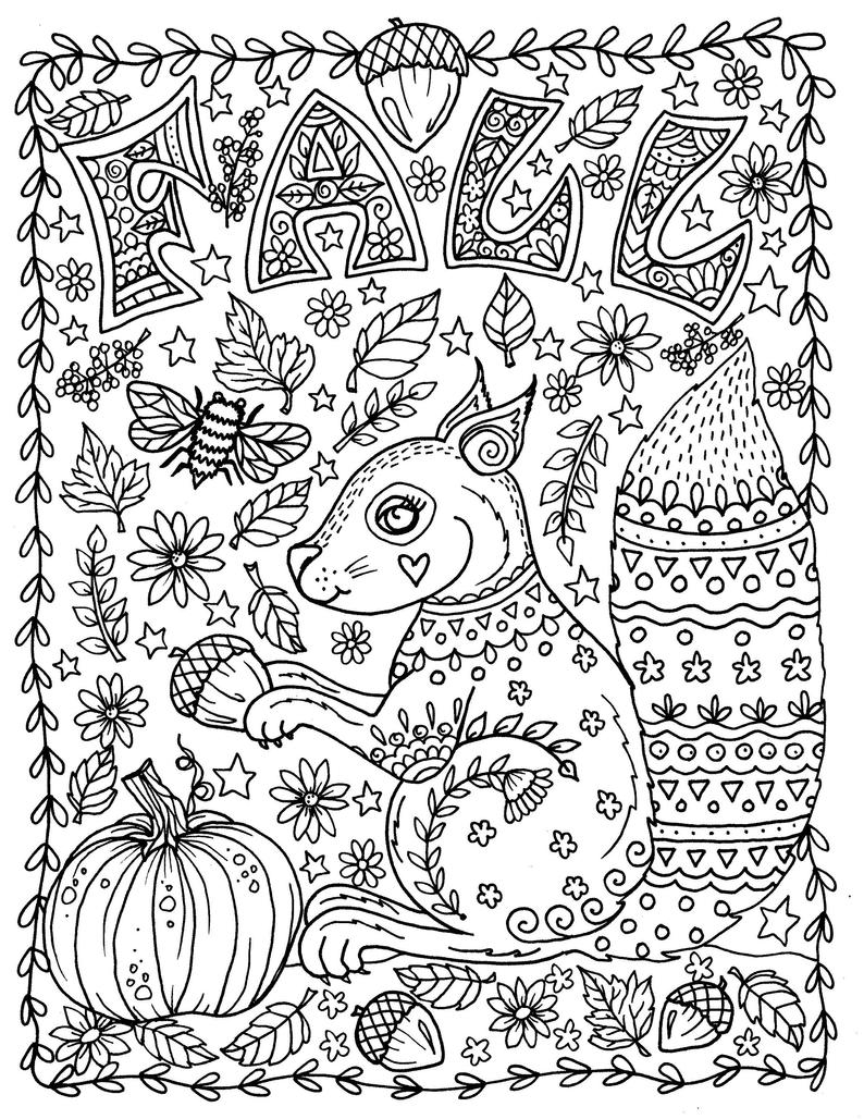 Coloring Pages Autumn Season Coloring Pages Coloring Pages Fall Page Instant Download Squirrel
