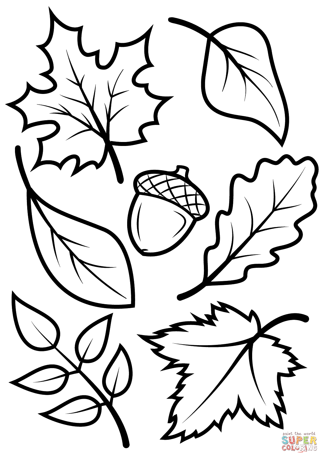 Coloring Pages Autumn Season Fall Leaves And Acorn Coloring Page Free Printable Coloring Pages