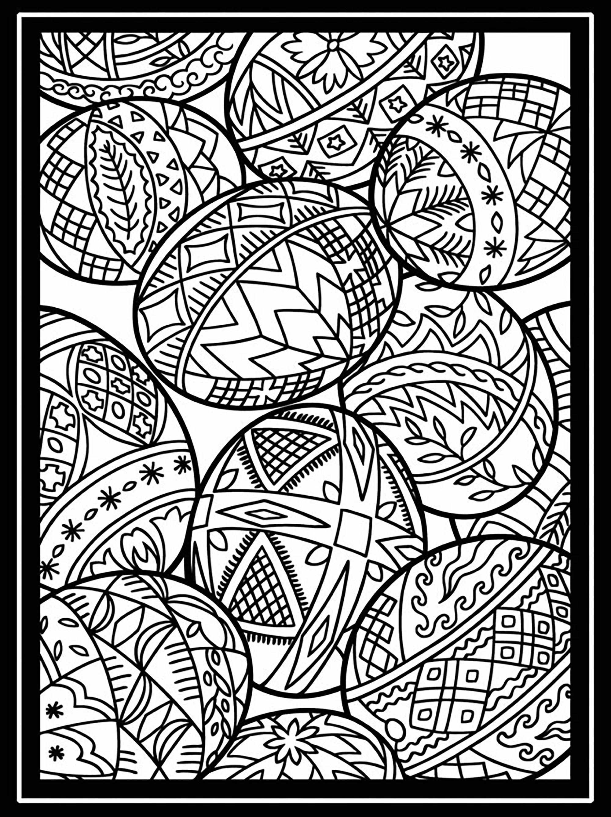 Coloring Pages For Adults Easter Easter Eggs With Large Border Easter Adult Coloring Pages