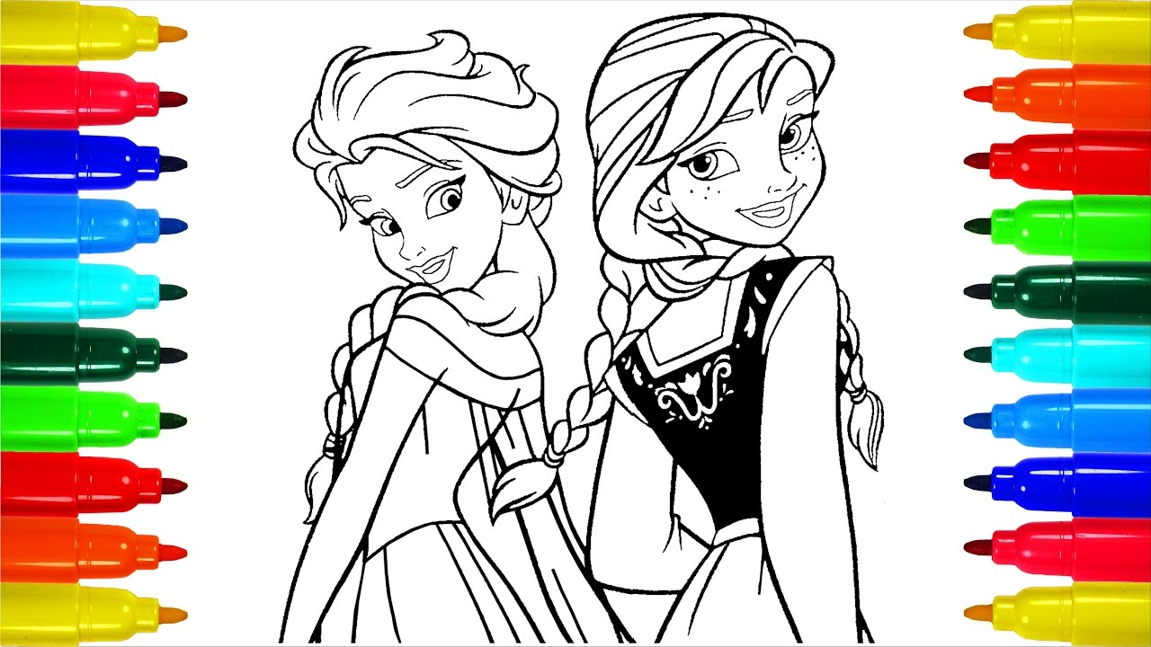 Coloring Pages For Girls Frozen Coloring Pages Disney Frozen Cartoon Elsa And Anna Colouring Pages For Kids With Colored Markers