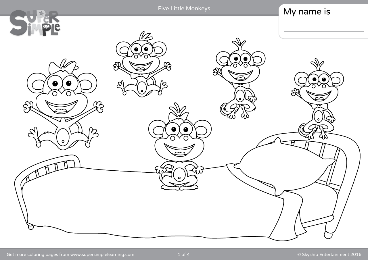 Coloring Pages Of Monkeys Five Little Monkeys Coloring Pages Super Simple