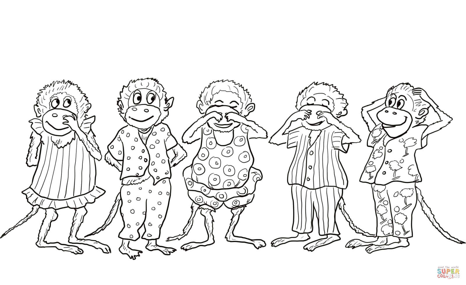 Coloring Pages Of Monkeys Five Little Monkeys Jumping On The Bed Coloring Page Free