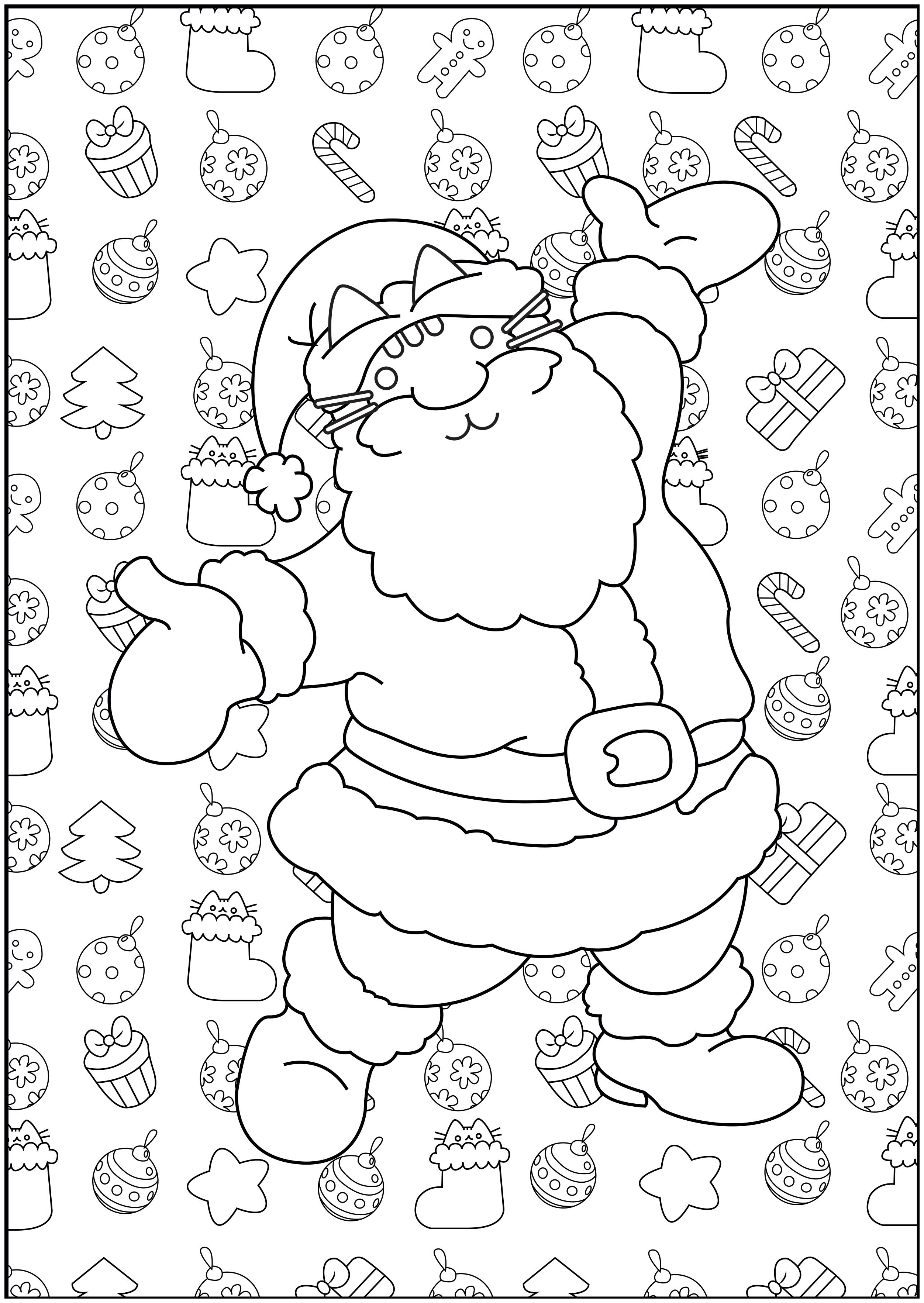 Coloring Pages Santa Pusheen De Noel Christmas Adult Coloring Pages