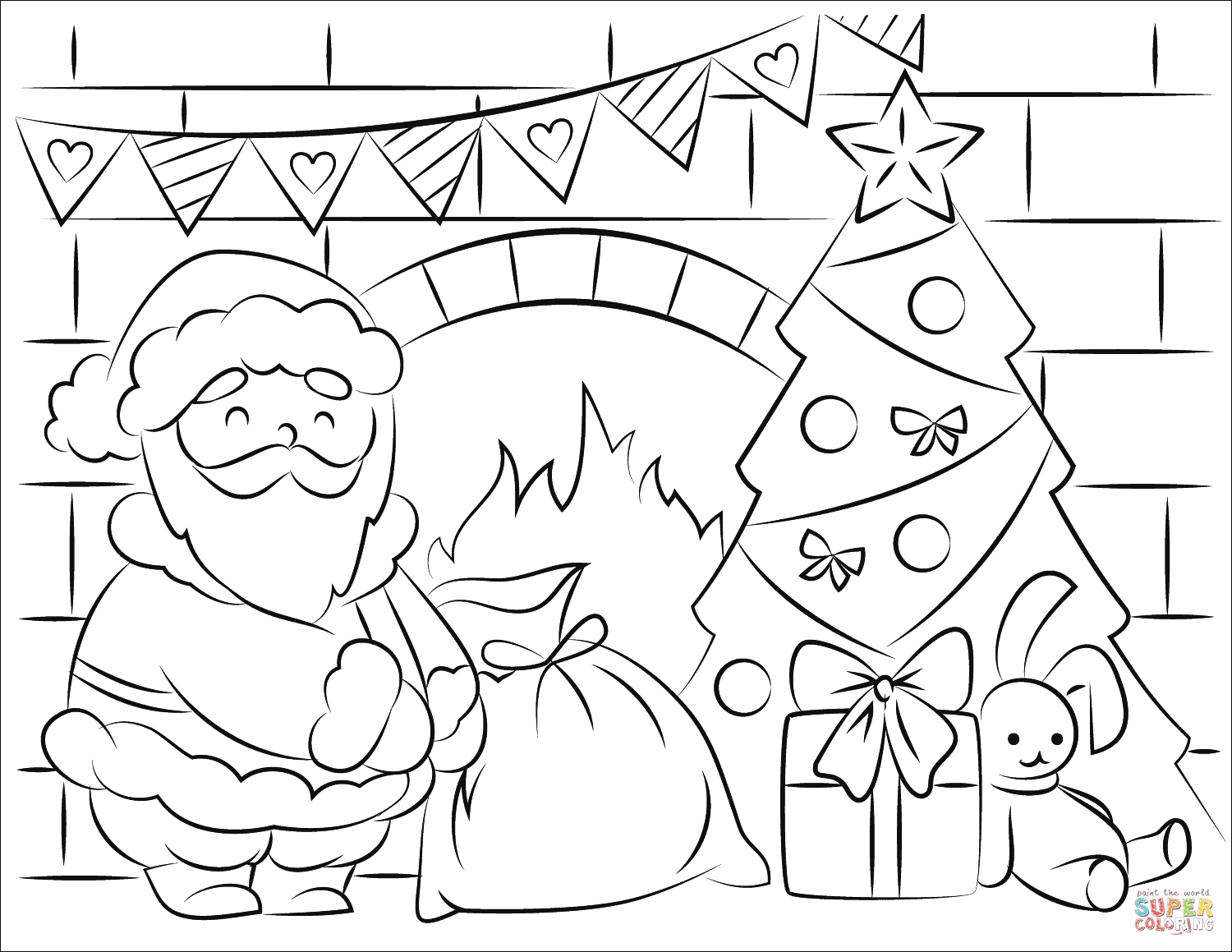 Coloring Pages Santa Santa Claus Bringing Presents In Christmas Coloring Page Free
