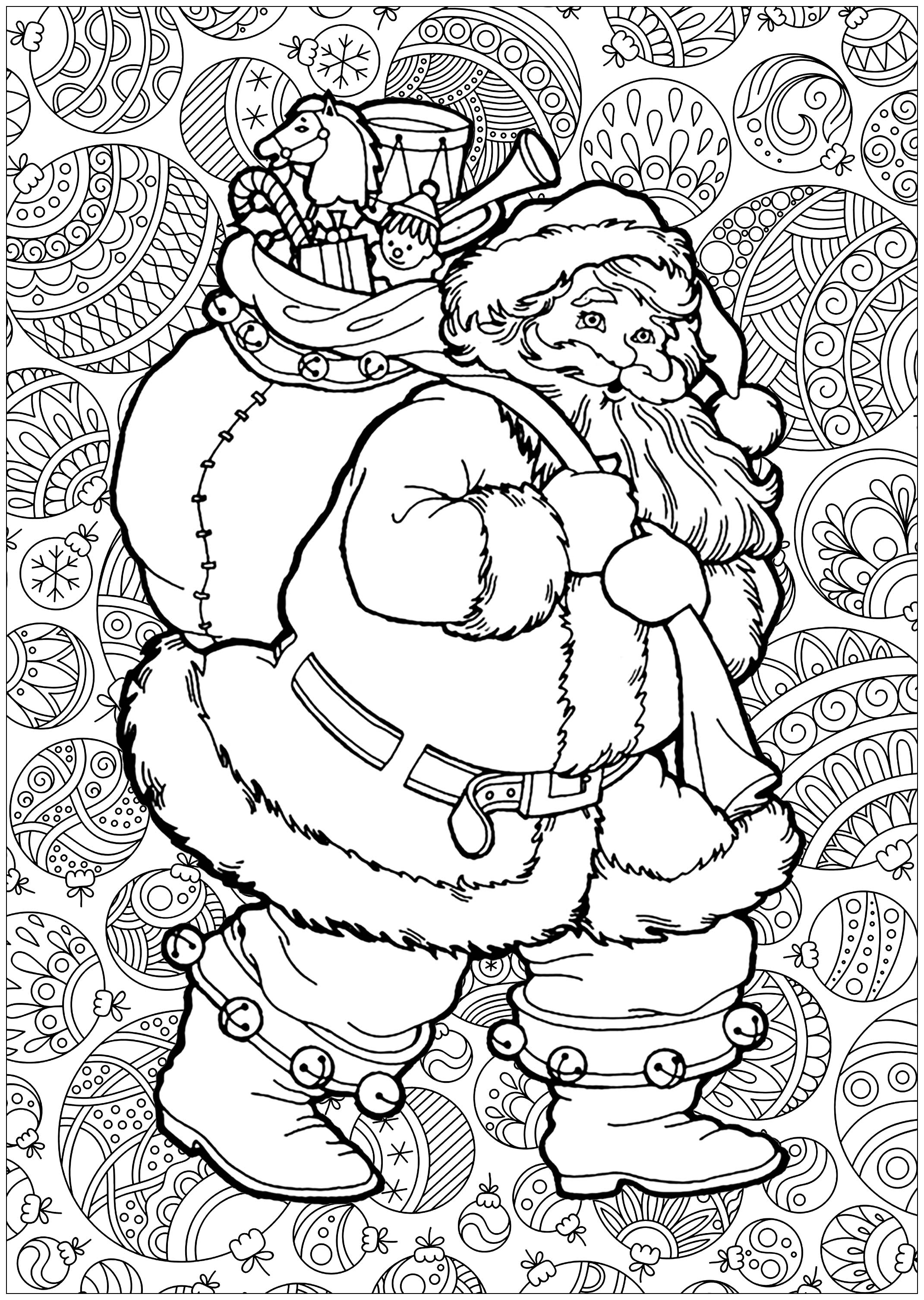 Coloring Pages Santa Santa Claus With Background Christmas Adult Coloring Pages
