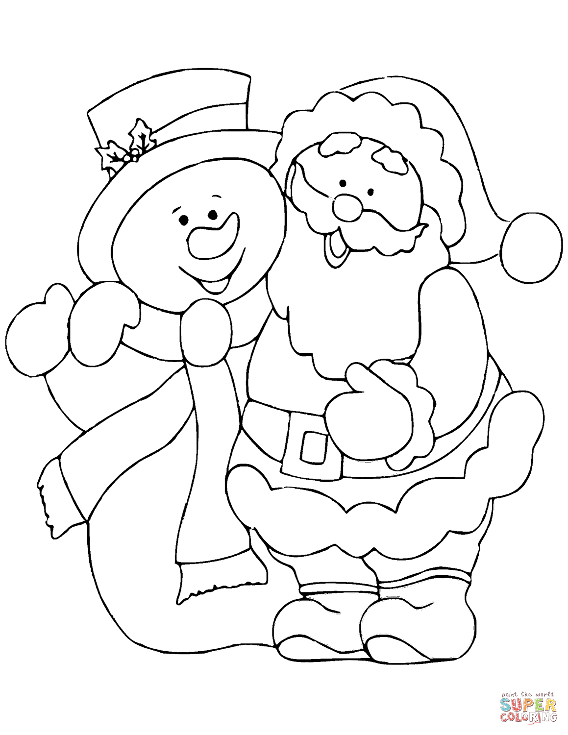 Coloring Pages Santa Santa Claus With Snowman Coloring Page Free Printable Coloring Pages