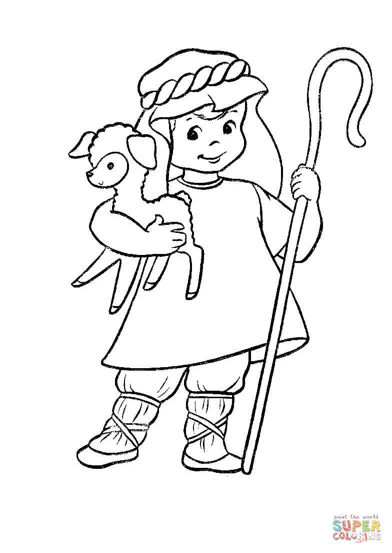 Coloring Pages Sheep And The Shepherd Shepherd With A Lamb In His Hands Coloring Page Free Printable