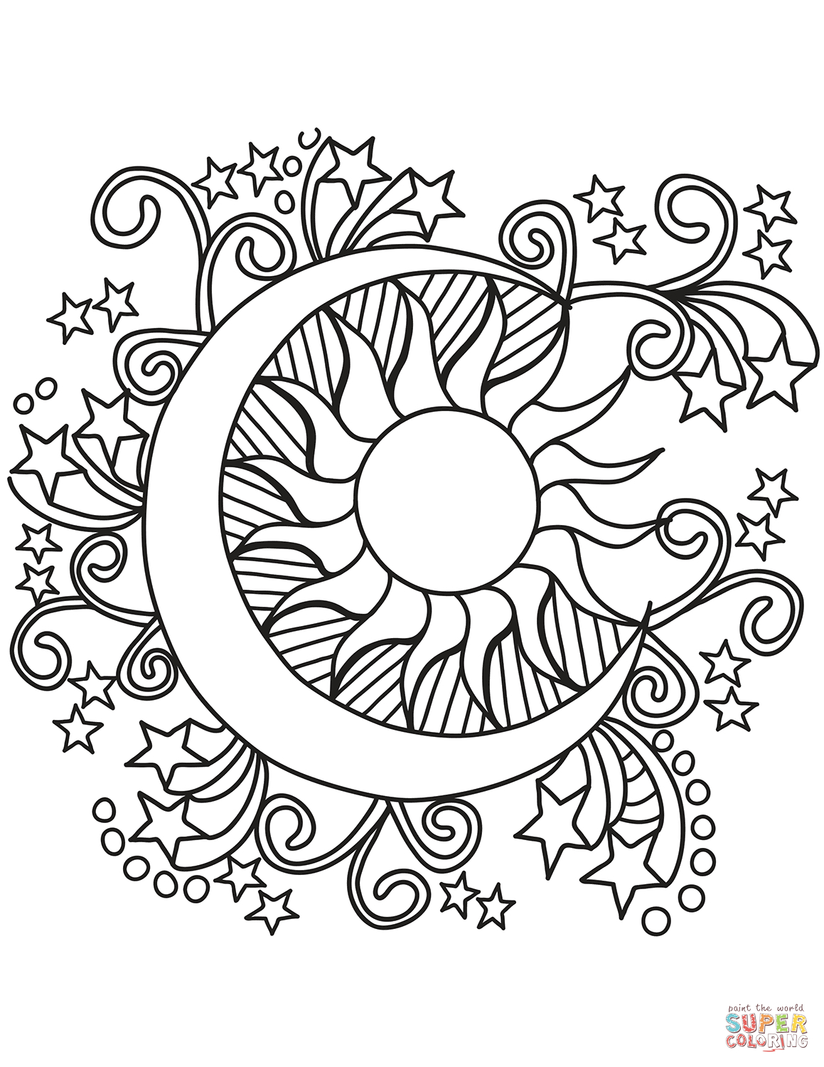 Coloring Pages Sun Pop Art Sun Moon And Stars Coloring Page Free Printable Coloring