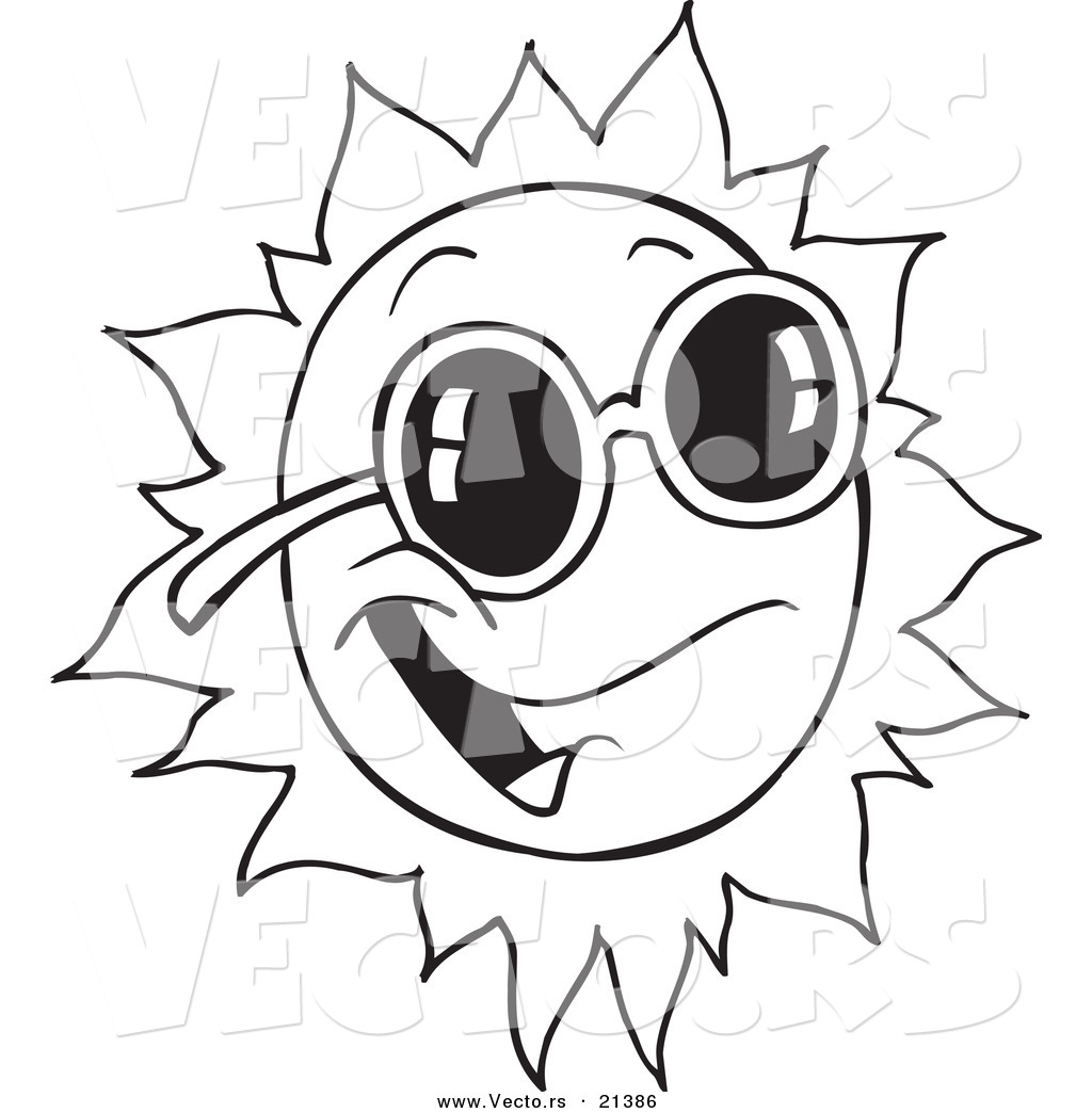 Coloring Pages Sun Vector Of A Cartoon Happy Sun Wearing Shades Outlined Coloring