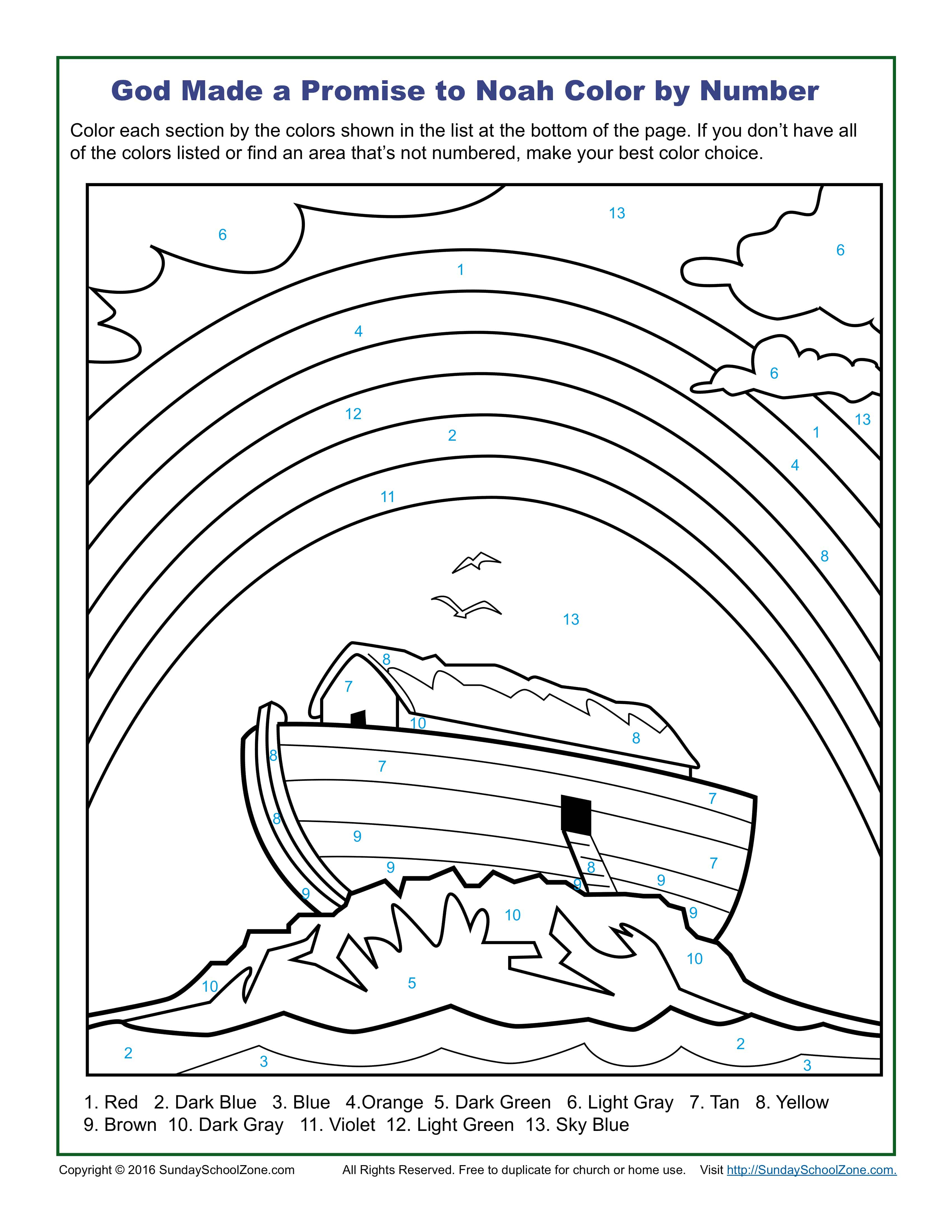 Colors Coloring Pages Color Number Bible Coloring Pages On Sunday School Zone