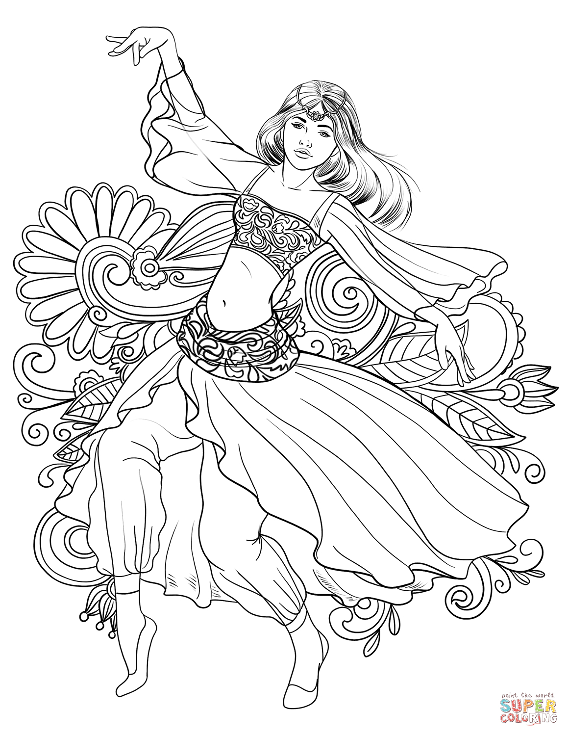Dancing Coloring Page Arabic Woman Dancing Belly Dance Coloring Page Free Printable