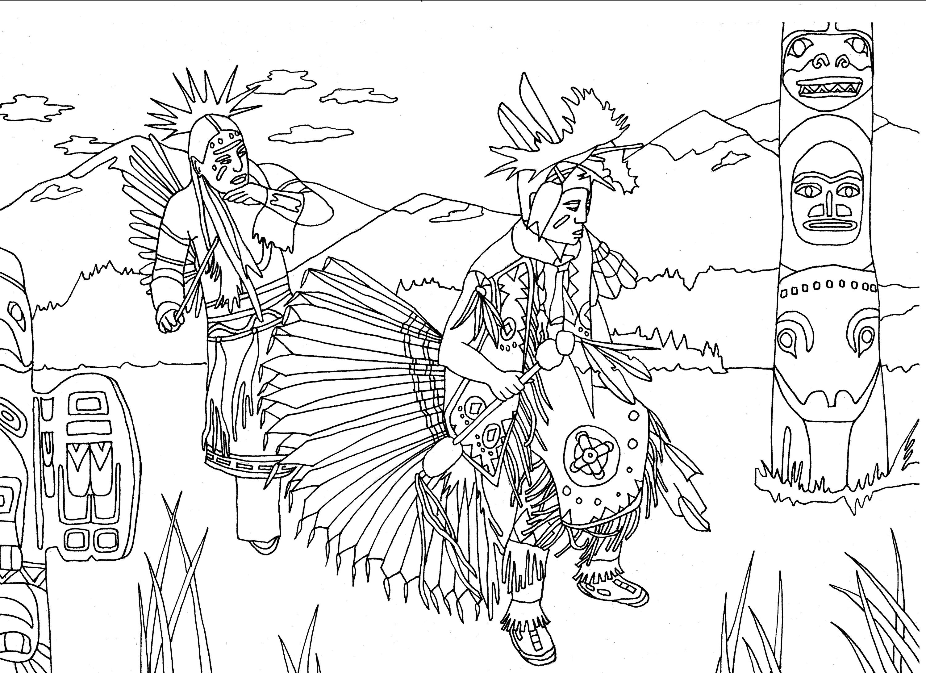 Dancing Coloring Page Native Americans Indians Dance Totem Native American Adult