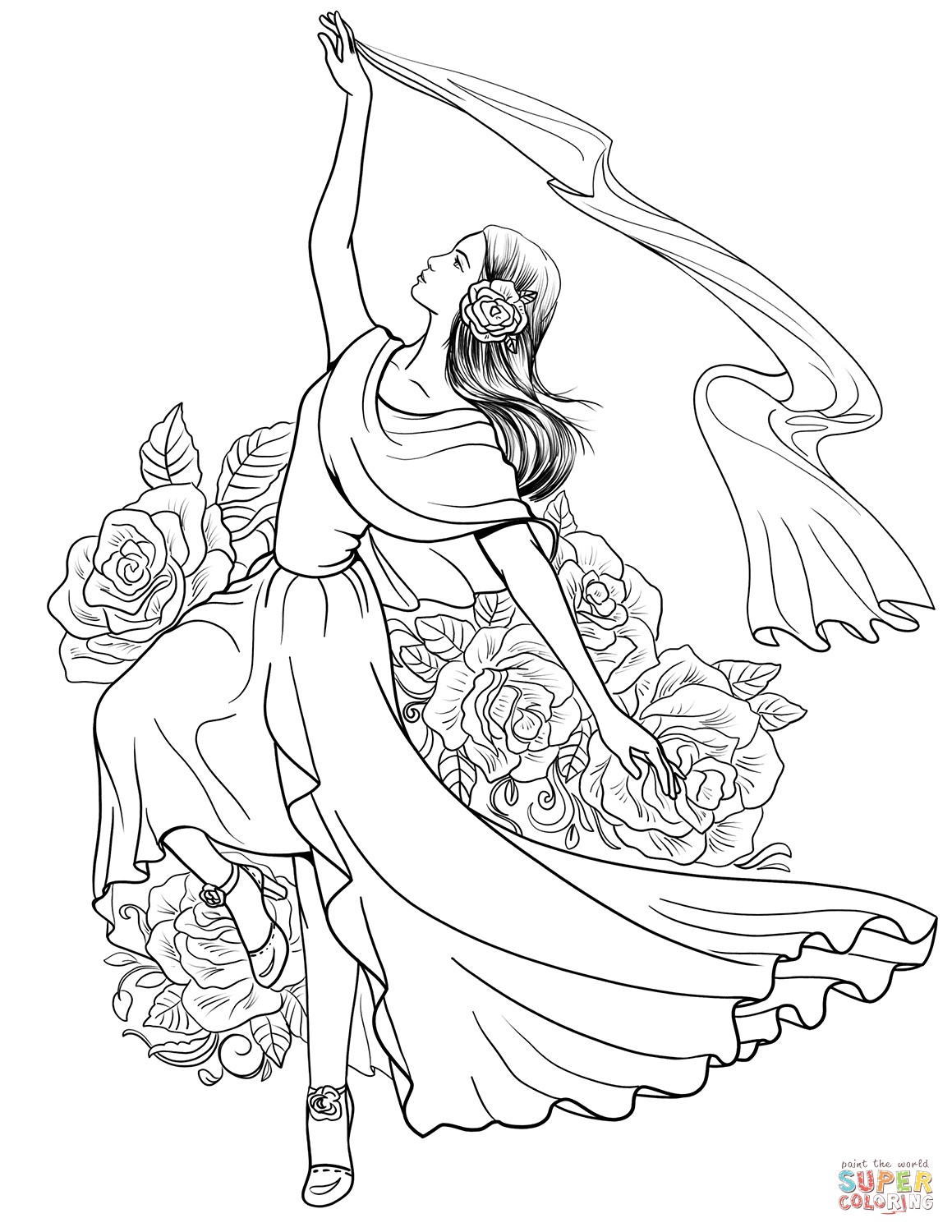 Dancing Coloring Page Spanish Woman Dancing Flamenco Coloring Page 1 Pages Telematik