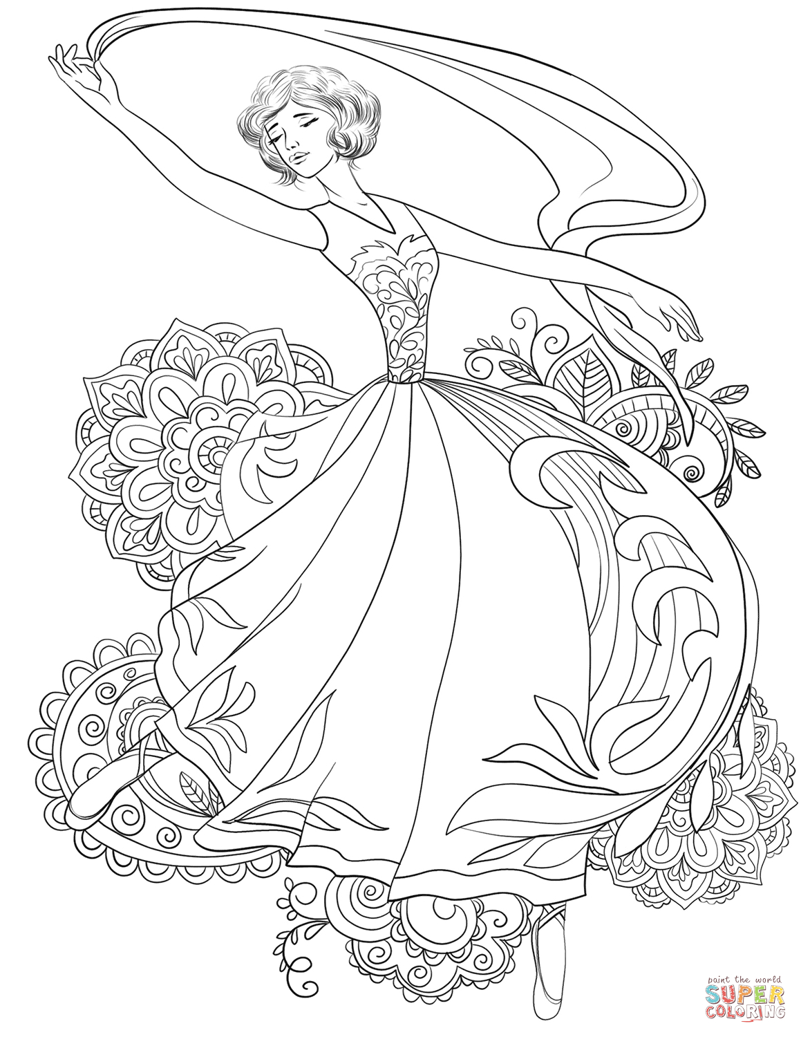 Dancing Coloring Page Woman Dancing With Shawl Coloring Page Free Printable Coloring Pages