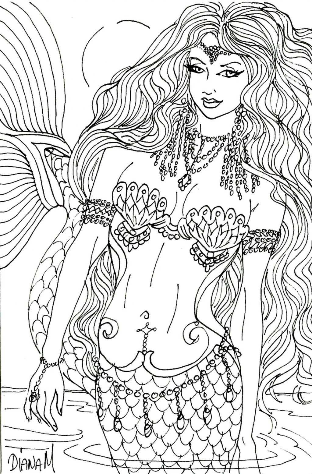 Detailed Mermaid Coloring Pages Coloring Coloring Mermaides For Adults Enchanted Designs Fairy