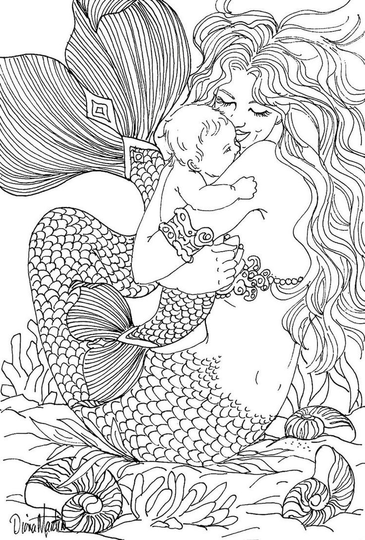 Detailed Mermaid Coloring Pages Intricate Mermaid Coloring Pages