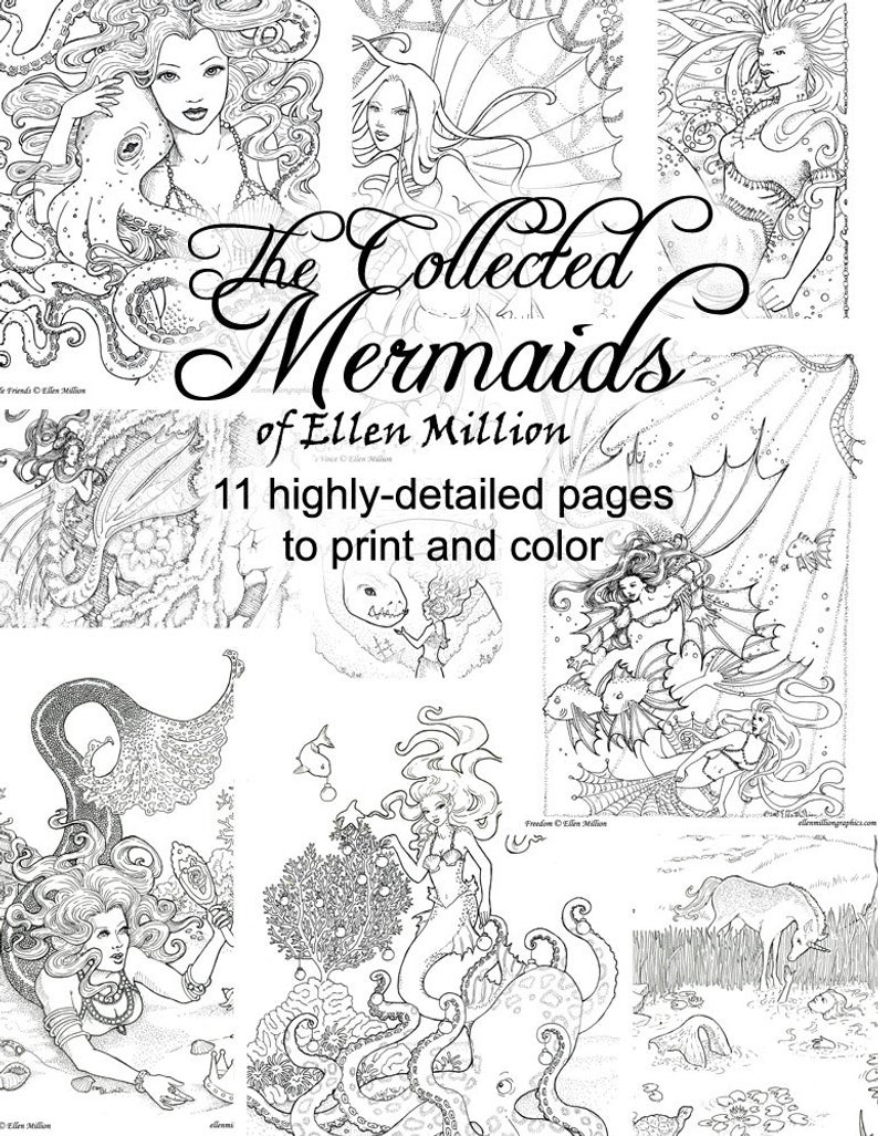 Detailed Mermaid Coloring Pages Mermaid Coloring Pages For Adults 11 Highly Detailed Hand Drawn Fantasy Images To Print And Color