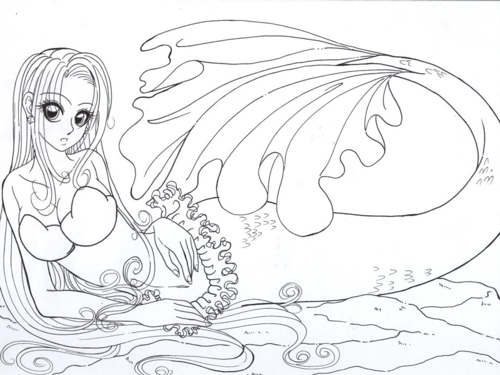 Detailed Mermaid Coloring Pages Realistic Mermaid Coloring Pages