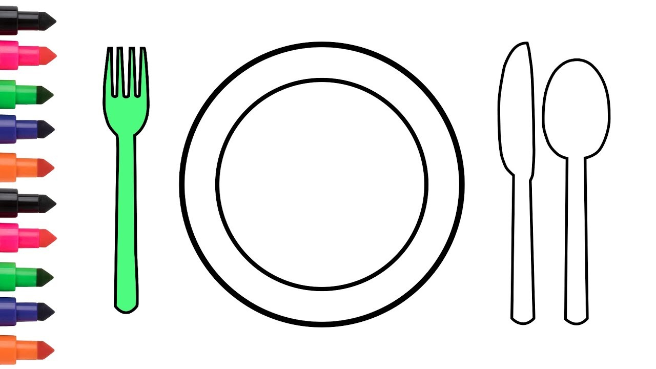 Dinner Plate Coloring Page Coloring Pages Dinner Plate Spoon Fork How To Draw Video For Kids 6