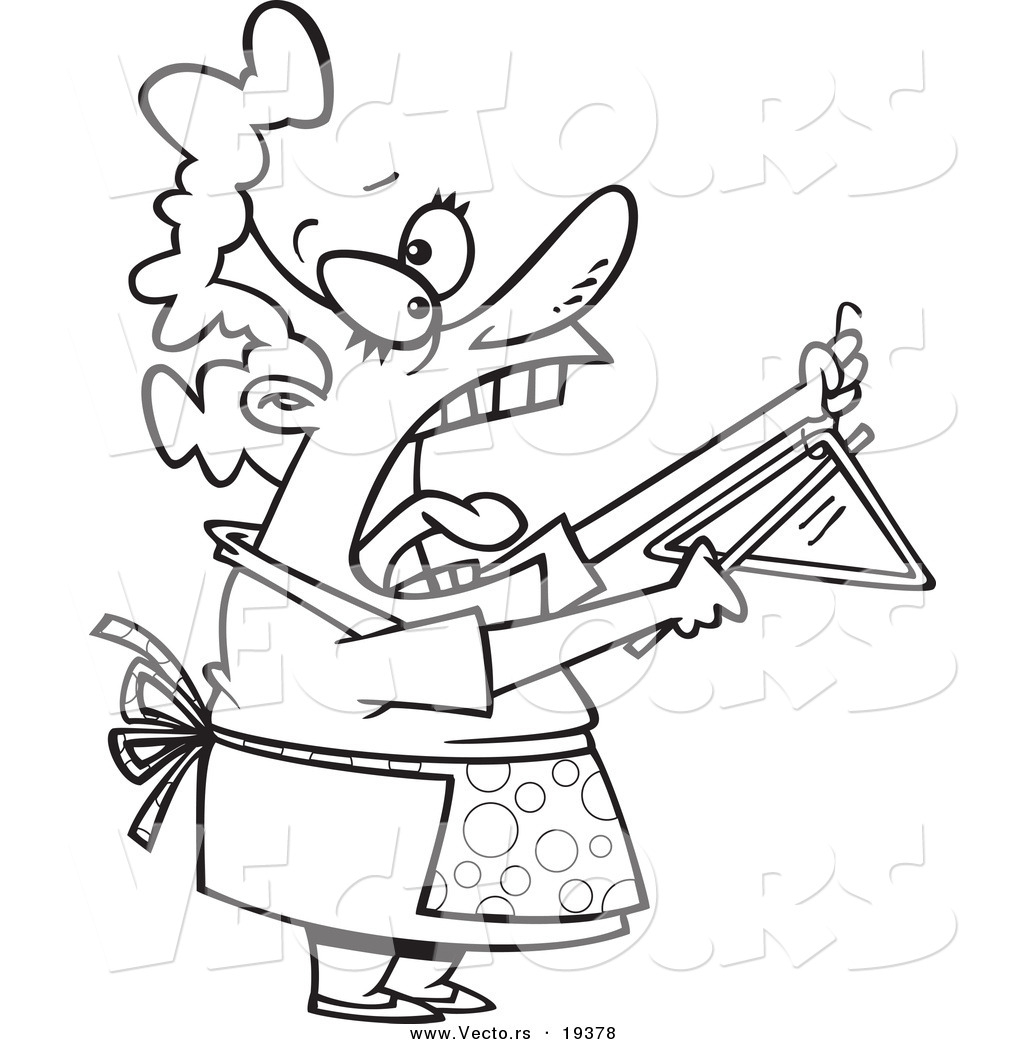 Dinner Plate Coloring Page Vector Of A Cartoon Woman Shouting And Ringing A Dinner Bell