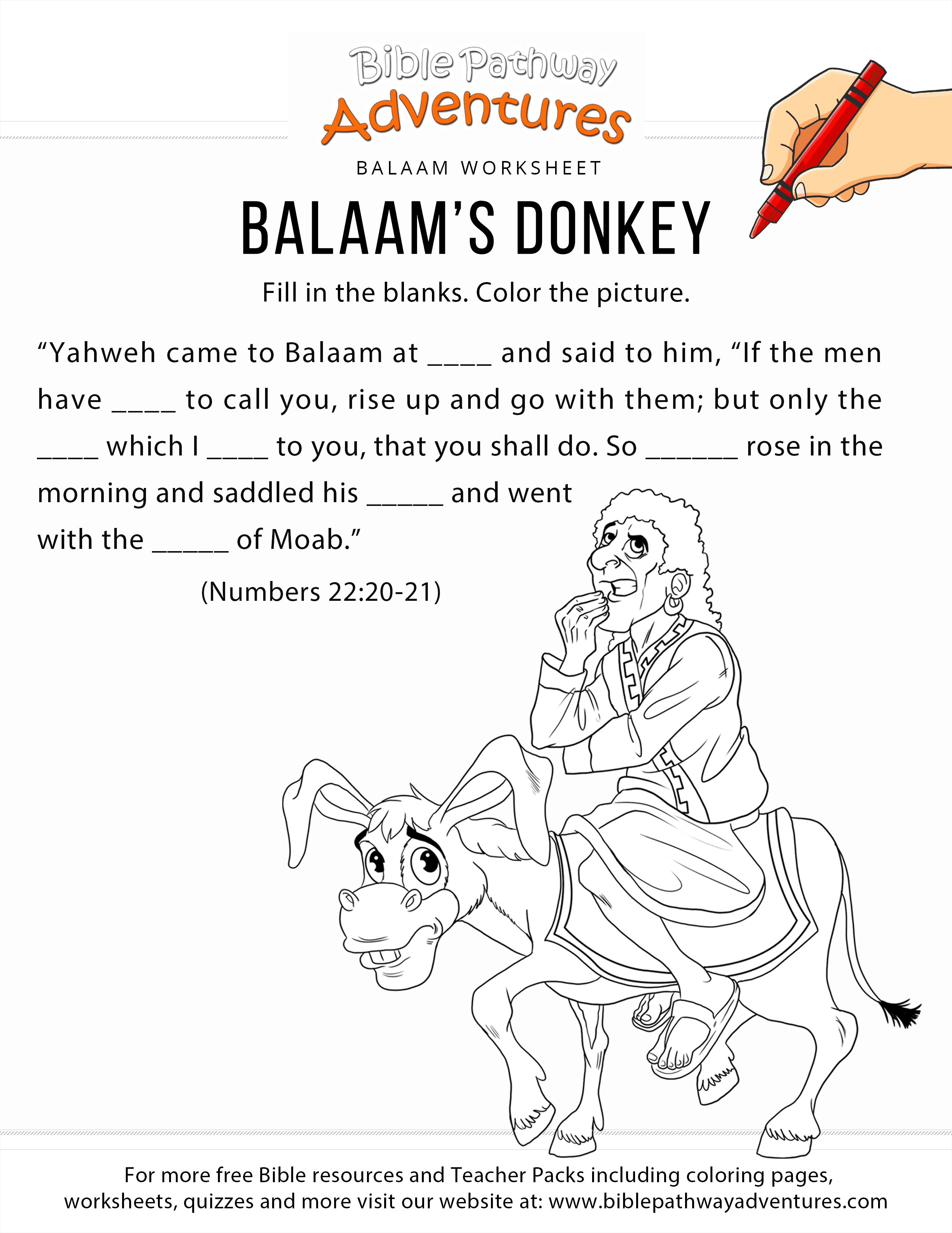Donkey Coloring Page Balaams Donkey Worksheet And Coloring Page Bible Pathway Adventures