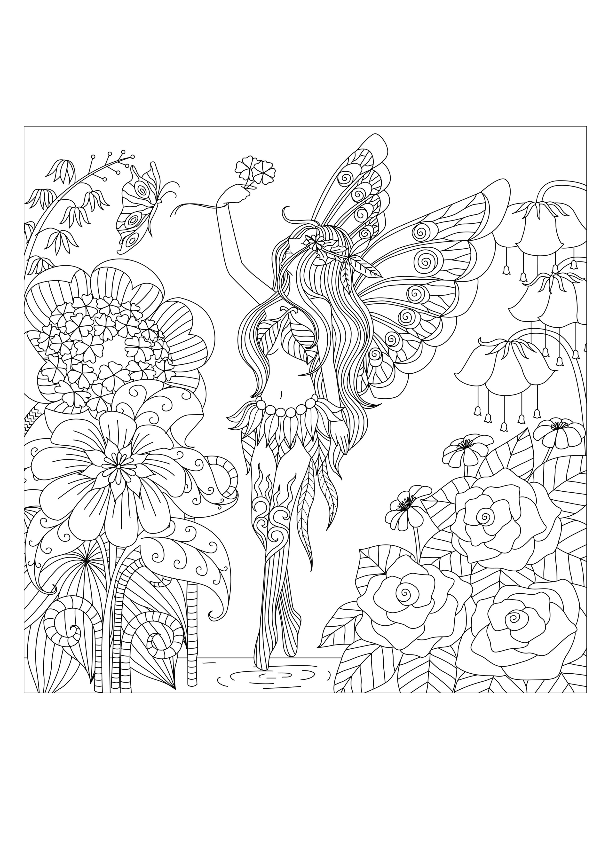 Fairy Queen Coloring Pages Flowers Queen Flowers Adult Coloring Pages