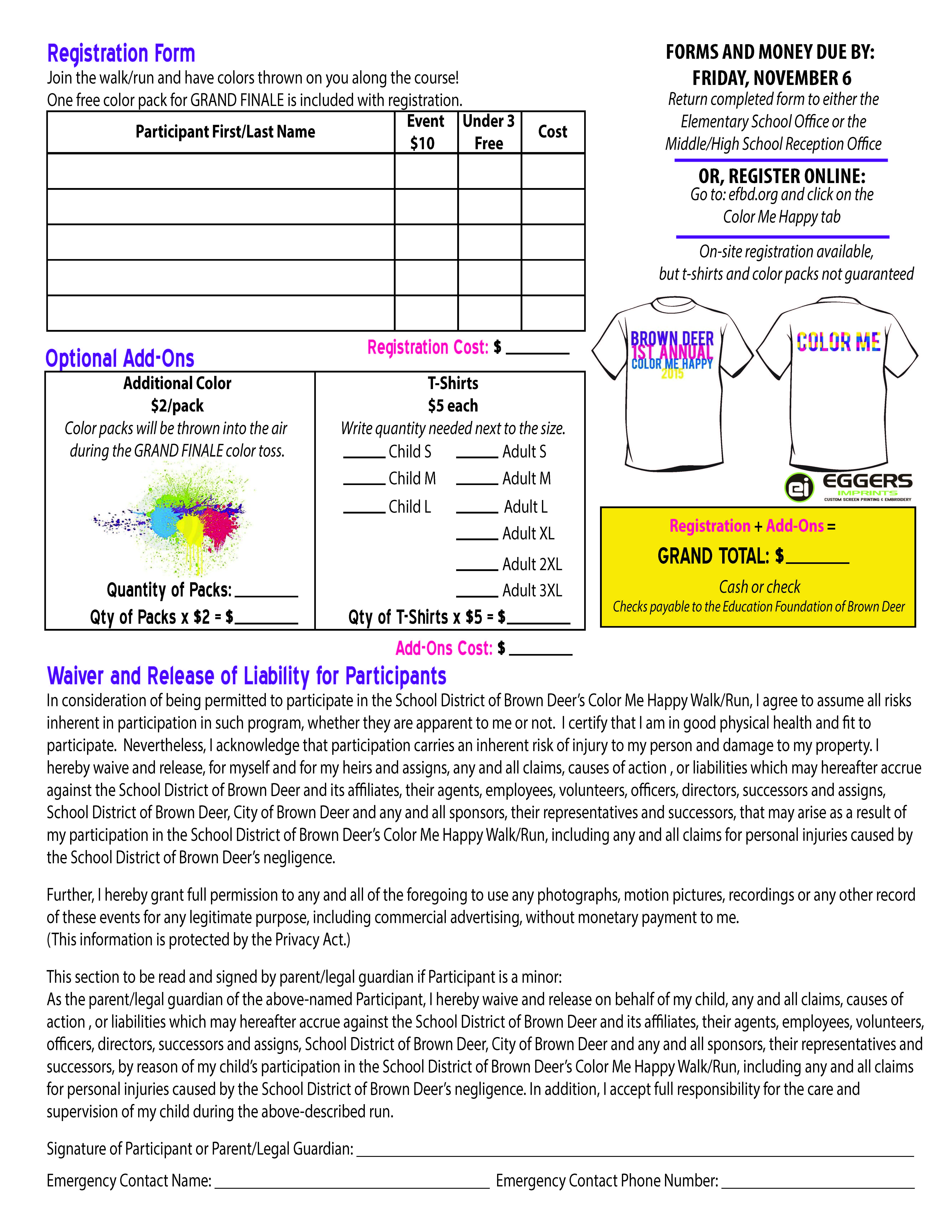 First Page Of The Color Purple Color Me Happy Run Walk Flyer 2015page2 Village Of Brown Deer